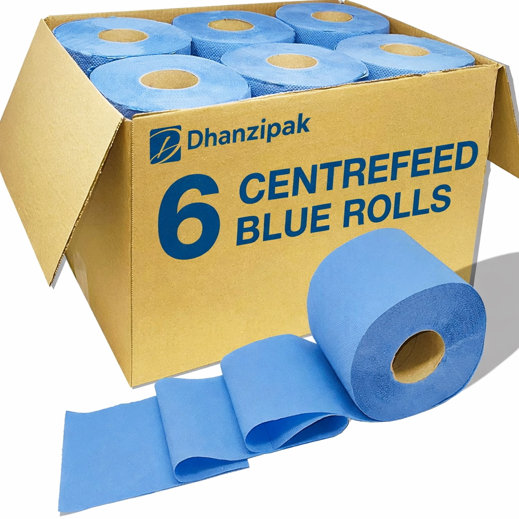 6   white blue   rolls 2 ply 200 sheets per roll 166mm height super absorbent strong kitchen roll ideal for cleaning catering kitchens garages commercial use