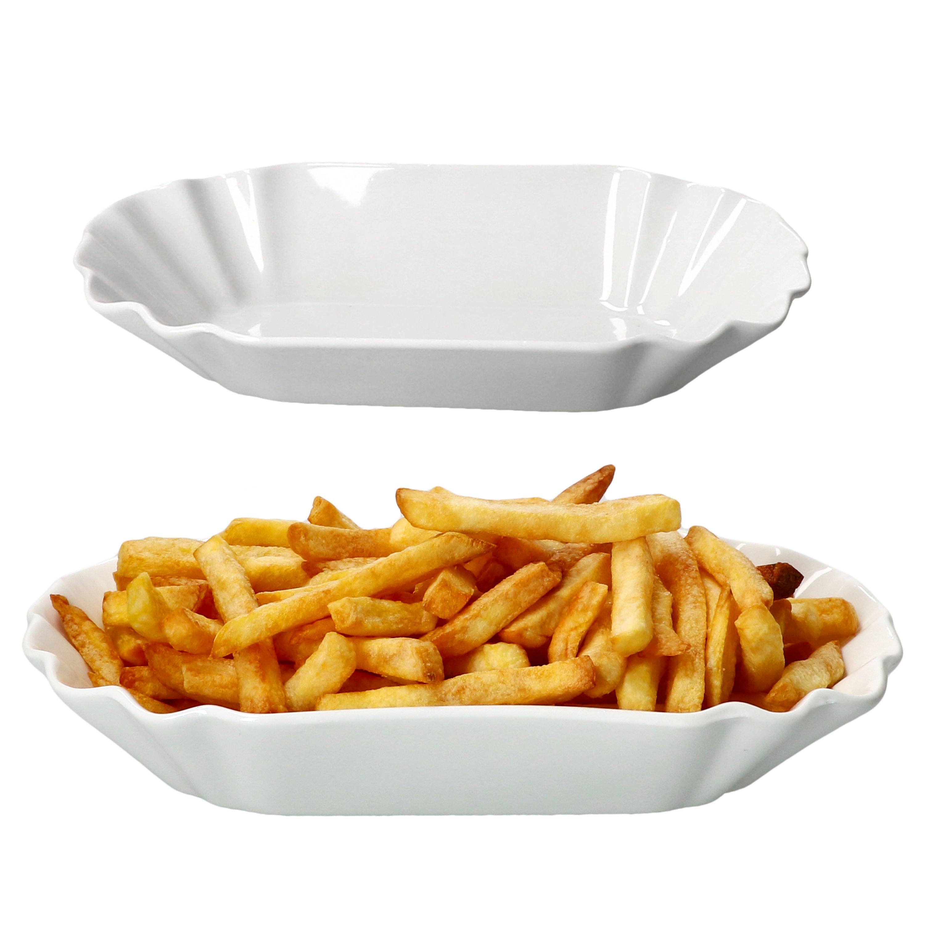 E-shop 2er Set FRIES Pommes-Schale oval weiß aus Porzellan 19,5x10,7cm – 24302114