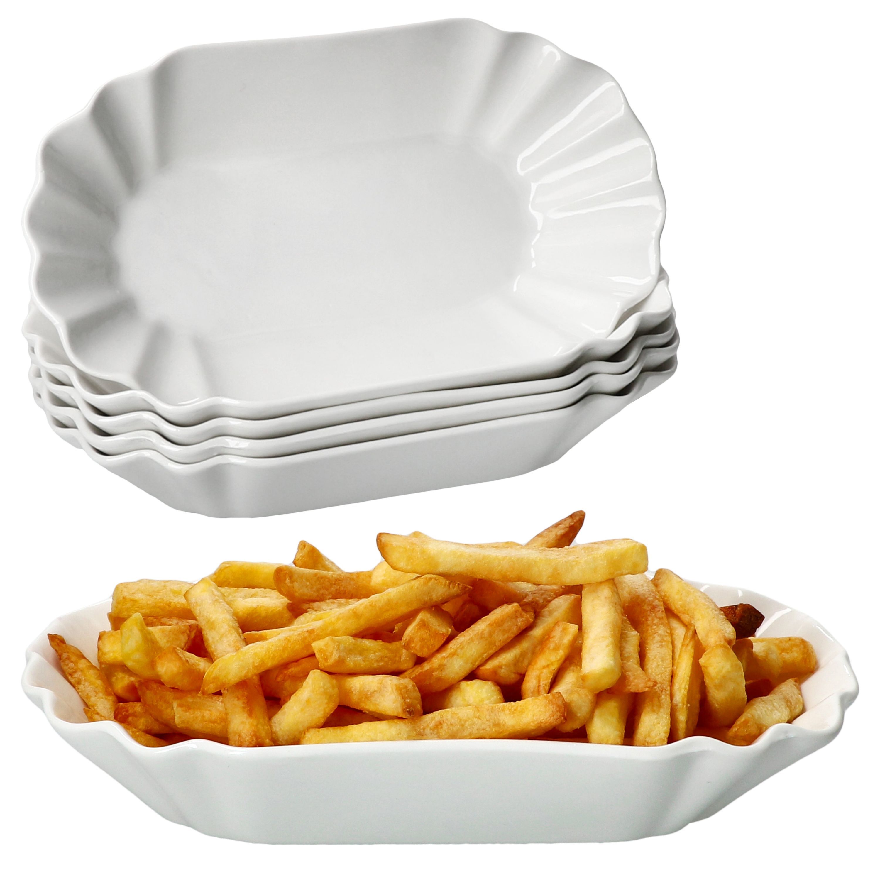 Image of 6-piece Set Fries Oval White Porcelain French Fry Bowl, 19.5x10.7cm – 24302114