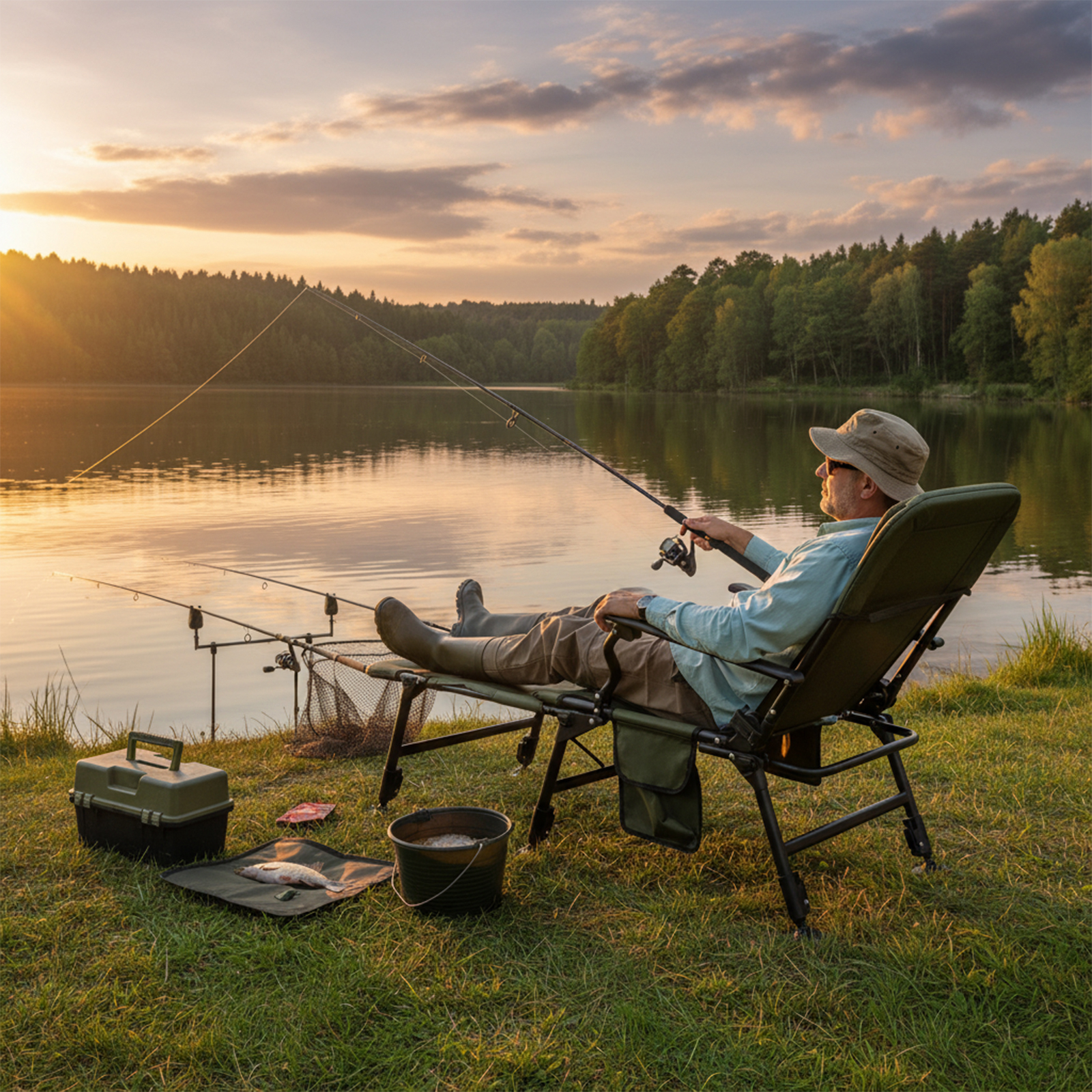 Image of Oversized Foldable Fishing Chair For Adults, Heavy Duty Camping Chair With Detachable Footrest, Padded High-back, Armrest, Adjustable Feet, Portable Recliner For Outdoor Patio Beach