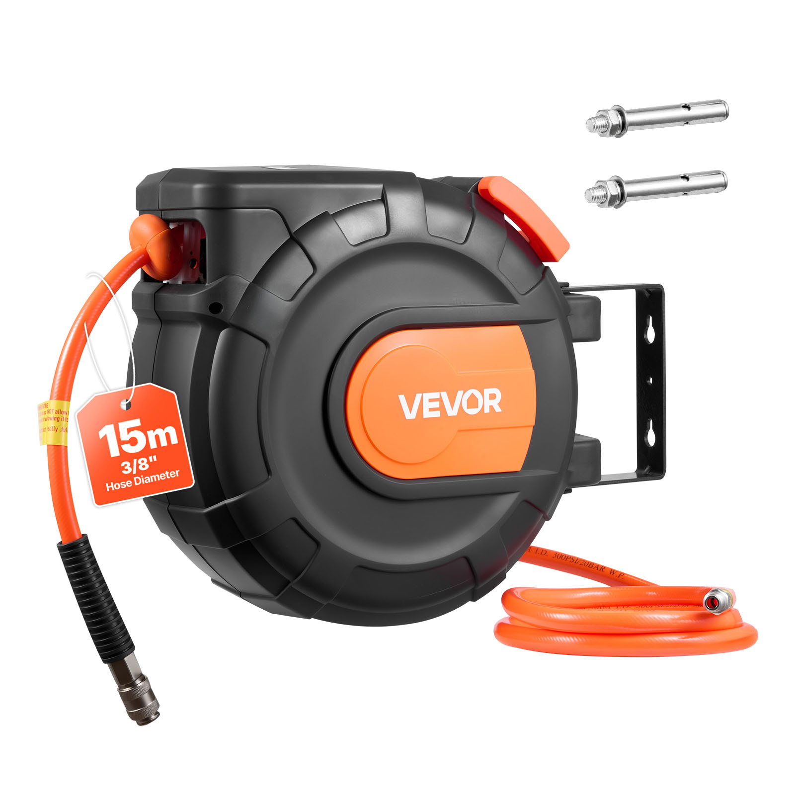 Image of Vevor Retractable Air Hose Reel, 15m X 9.5mm Pvc Air Hose Max 300psi, Enclosed Air-compressor Hoses Reel Auto With 1m Lead In, 180° Swivel Ceiling/wall Mount For Garages