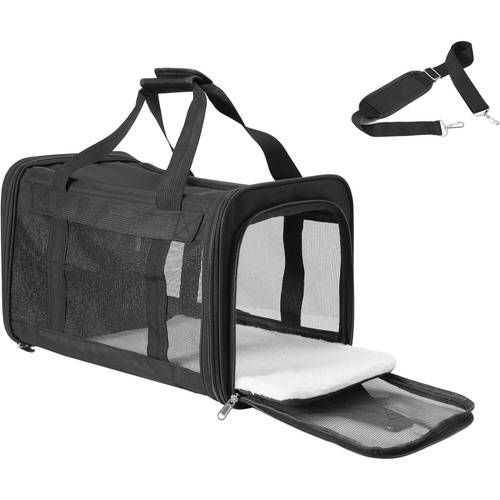foldable backpack with adjustable shoulder strap dog transport box for medium small dogs cats load capacity 3 6 kg travel carrier black