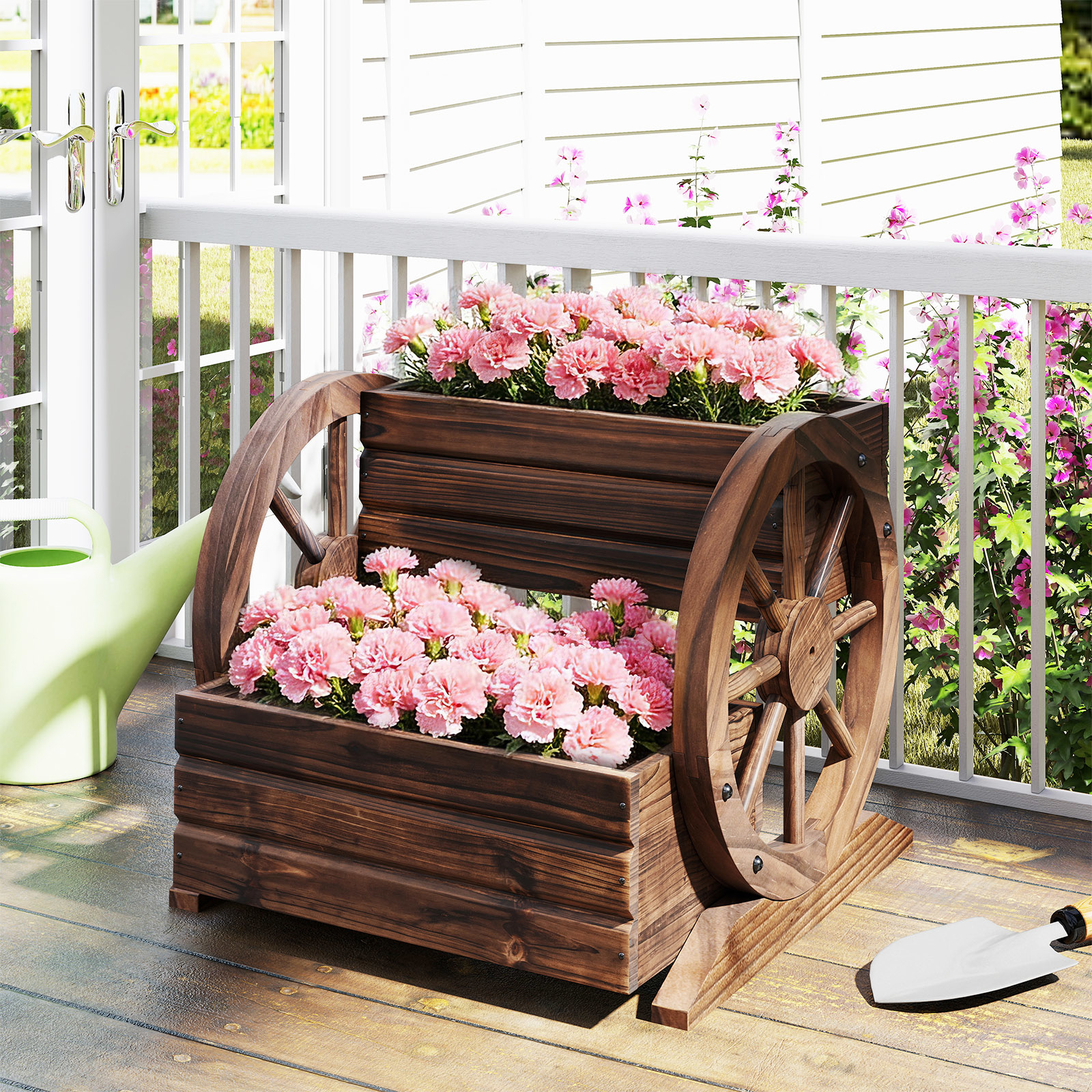 Planter Box, 2 Tier Rustic Raised Garden Bed With Drainage Holes For Vegetables, Herbs And Flowers