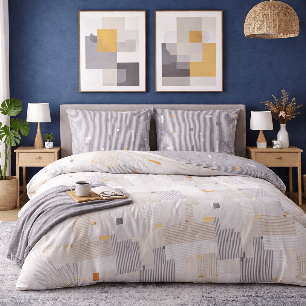 Leonardo Bed Linen 200×200 Cm – 3pcs Set With 2×80×80 Cm Pillowcases – 100%– Grey/beige – Concealed Zipper
