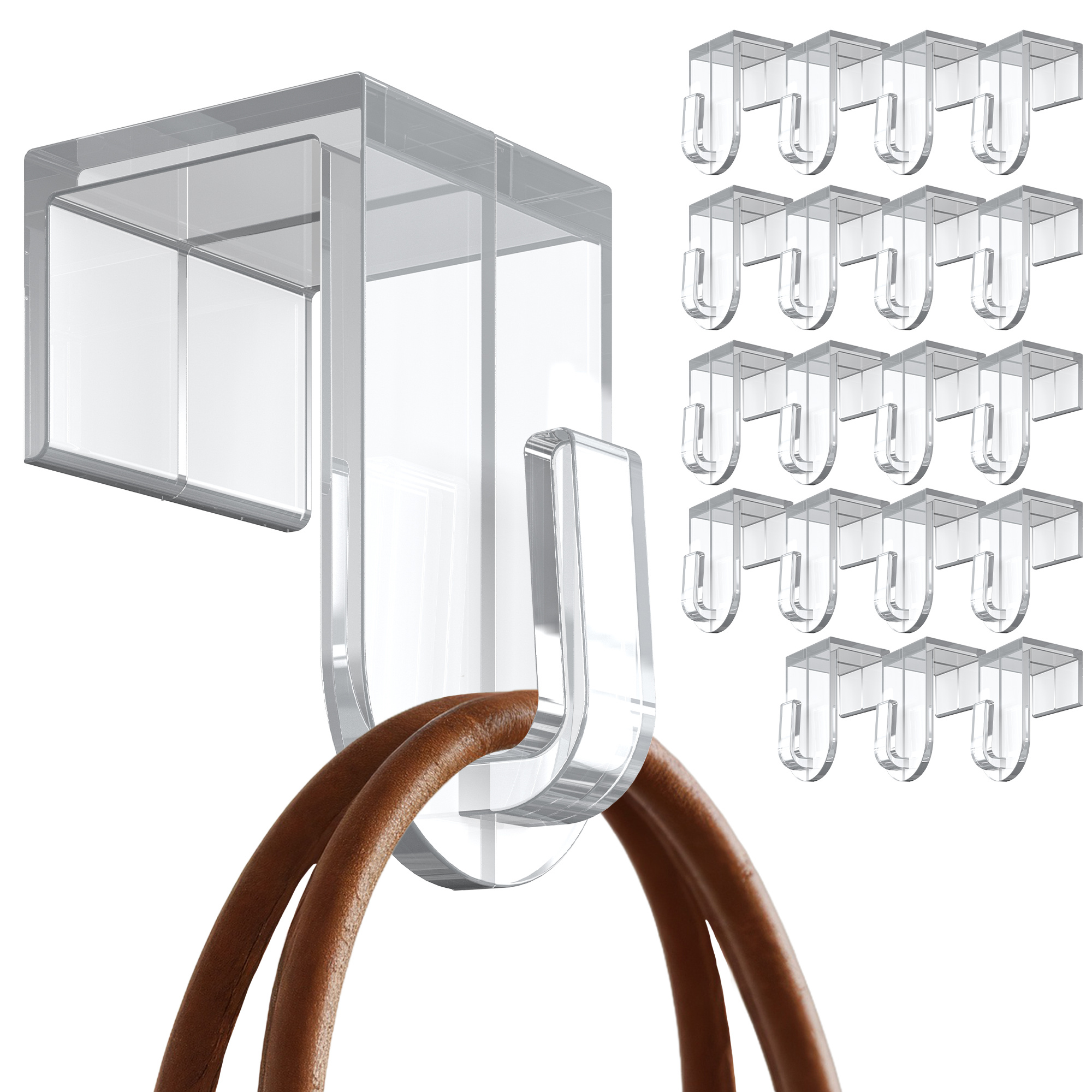 TEMU Home Window Hooks Without Drilling - 20pcs Of Transparent Hooks For Hanging Up To 16 Mm, Strong Window Hooks For Windows & Doors, Holders For