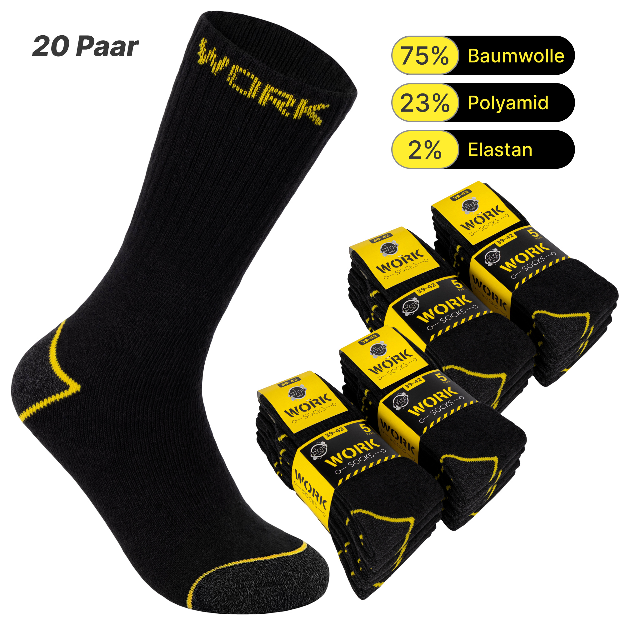 Men's Work Socks 20 Pairs Work Sockssizes 39-42, 43-46, 47-50 In A Practical Pack With 20 Pairs