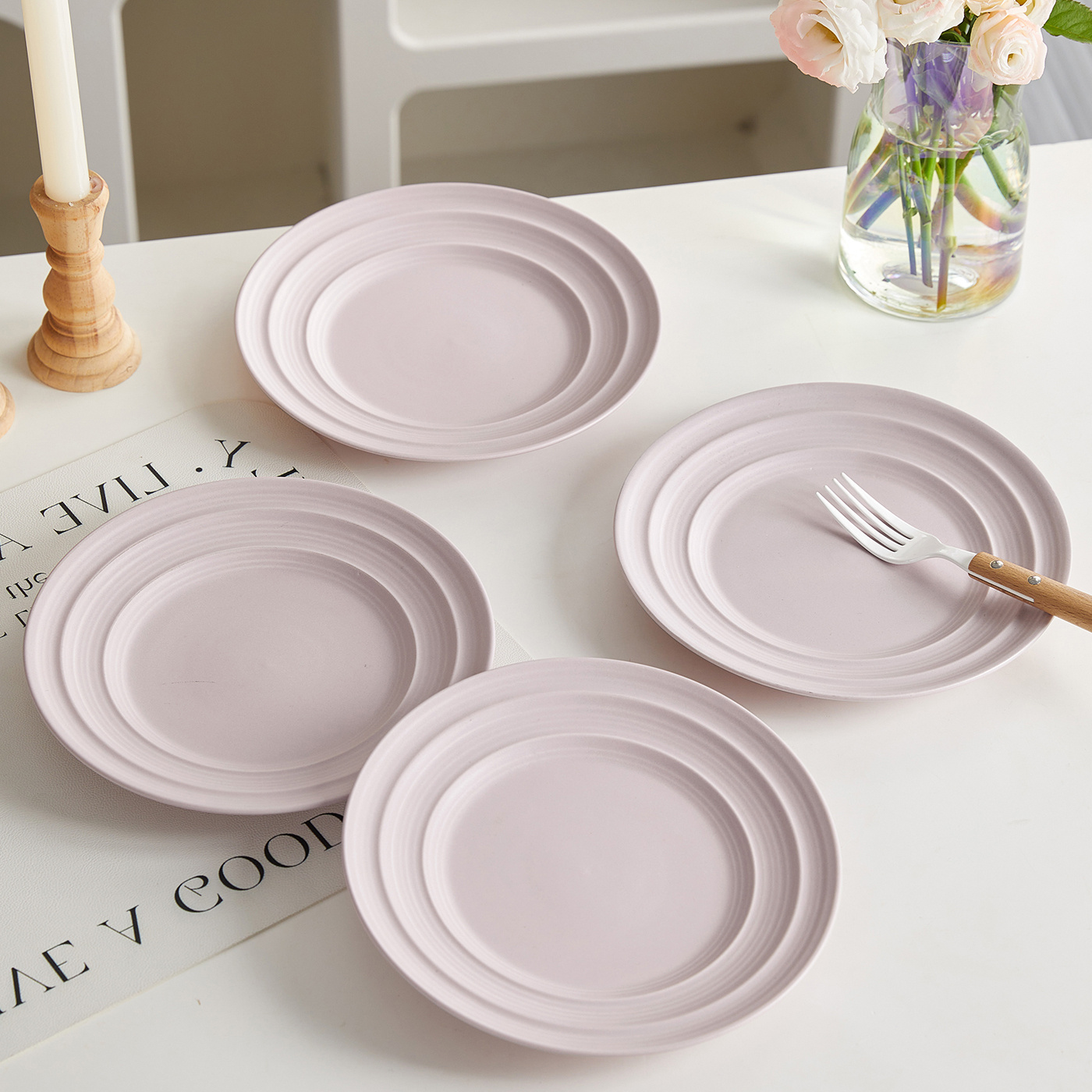 TEMU Diamètre 21,4 cm, Ensemble de 4 pièces, Service de vaisselle en céramique de 8,5 pouces, Assiettes à fruits, Assiettes à dessert, Assiettes
