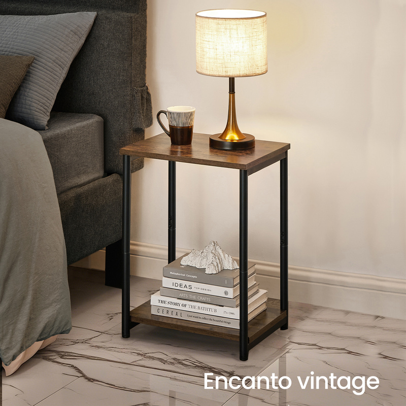 TEMU Mesa auxiliar de sofá, mesita de noche, estructura de acero de capa, adecuada para , dormitorio y estudio, disponible en marrón vintage y negro