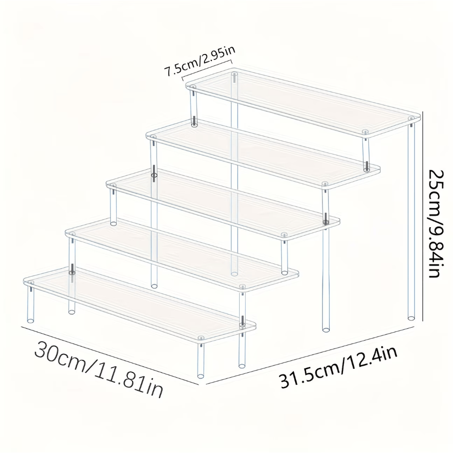 Image of 5-tier Acrylic Display Shelf (30cm), Clear Tiered Display Stand For Collectibles, Action Figures & Retail Products