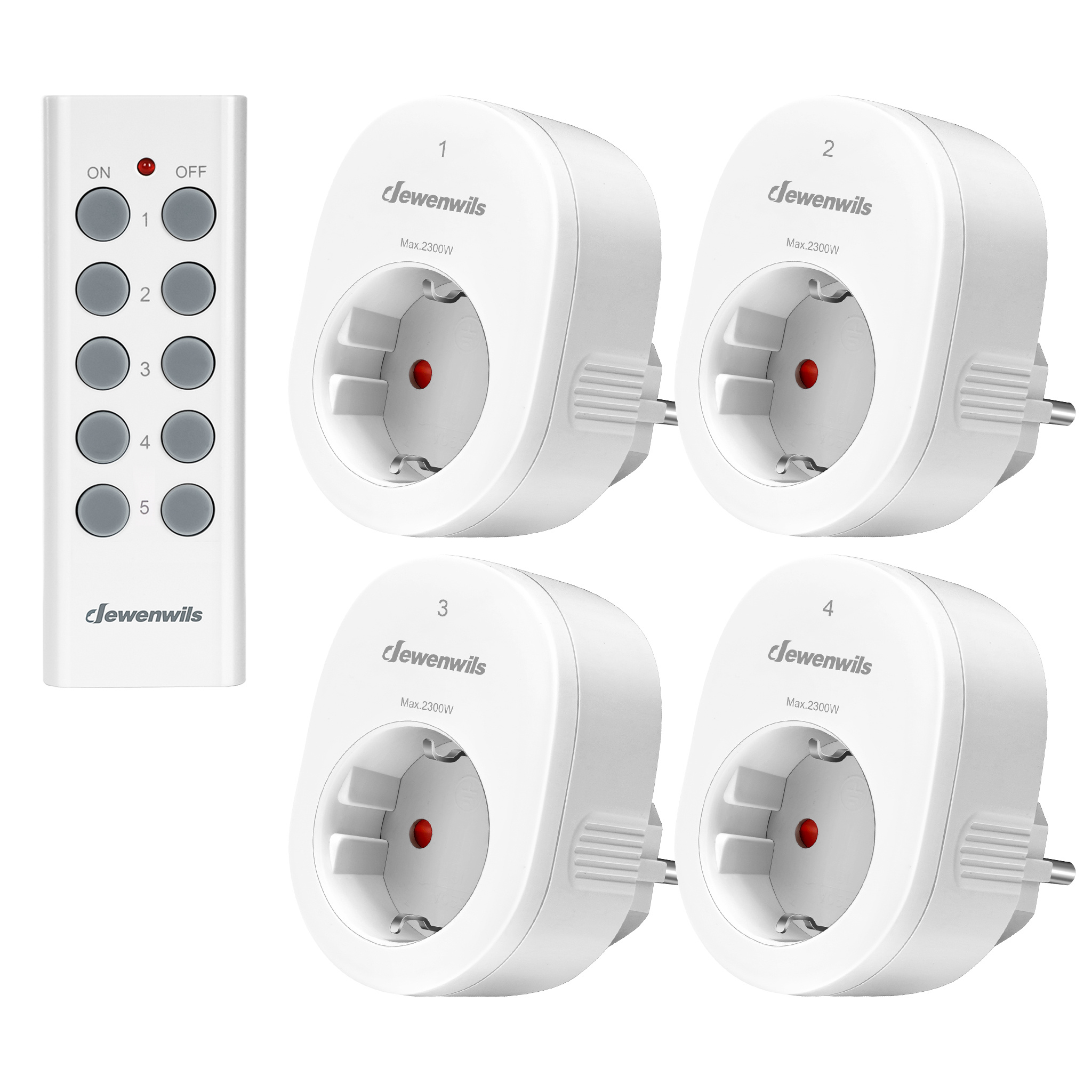 E-shop Funksteckdosen mit Fernbedienung, 2300W Steckdose mit 1er Fernbedienung, 30M Reichweite Funksteckdose 4er Set für Feiertagsdeko, Programmierbar