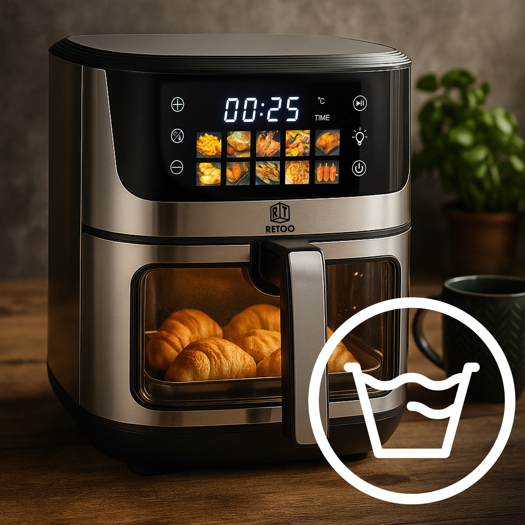 Air Fryer Fat-Free Large RETOO, 6.5L, 1800W, 10 Programs, Temperature Range 80-200°C, Oven for Frying, Touch Display, Viewing Window, Sound Signal, Fat-Free Cooking, Compact, Multi-Functional Fryer for Kitchen, with Large Container, High Quality, Easy Cleaning, Programs for Fries, Cakes, Chicken, Fish, Baking, Cold, Modern Fat-Free Fryer, Advanced Kitchen Device, Practical Oven. Air Fryer Fat-Free Large RETOO, 6.5L, 1800W, 10 Programs, Temperature Range 80-200°C, Oven for Frying, Touch Display, Viewing Window, Sound Signal, Fat-Free Cooking, Compact, Multi-Functional Fryer for Kitchen, with Large Container, High Quality, Easy Cleaning, Programs for Fries, Cakes, Chicken, Fish, Baking, Cold, Modern Fat-Free Fryer, Advanced Kitchen Device, Practical Oven.