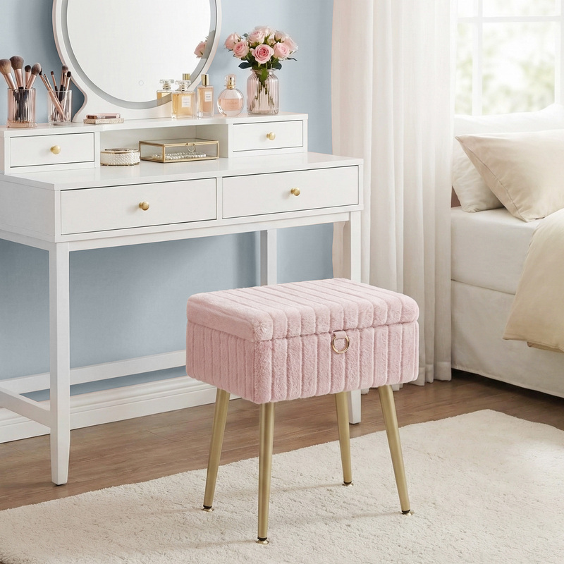 TEMU Taburete de tocador, Taburete de Maquillaje con Almacenamiento, Patas de Metal, Acolchado, Adecuado para salón, Dormitorio