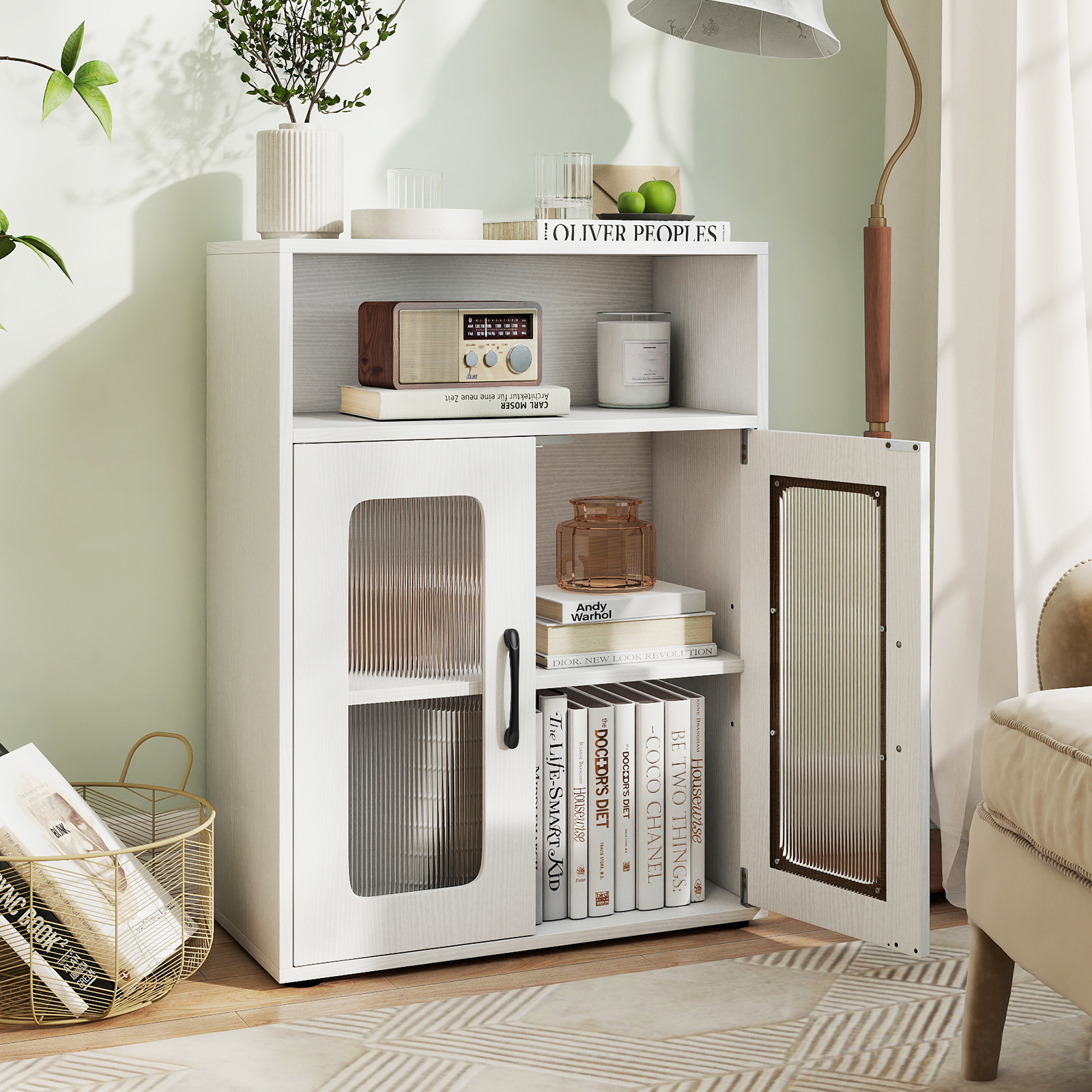 Image of Bathroom Cabinet, Freestanding Cabinet With 2 Doors & 3-level Adjustable Shelf, Open Compartment, Anti-toppling Design, Elevated Legs, Storage Organizer For Bathroom, Living Room, Laundry Room