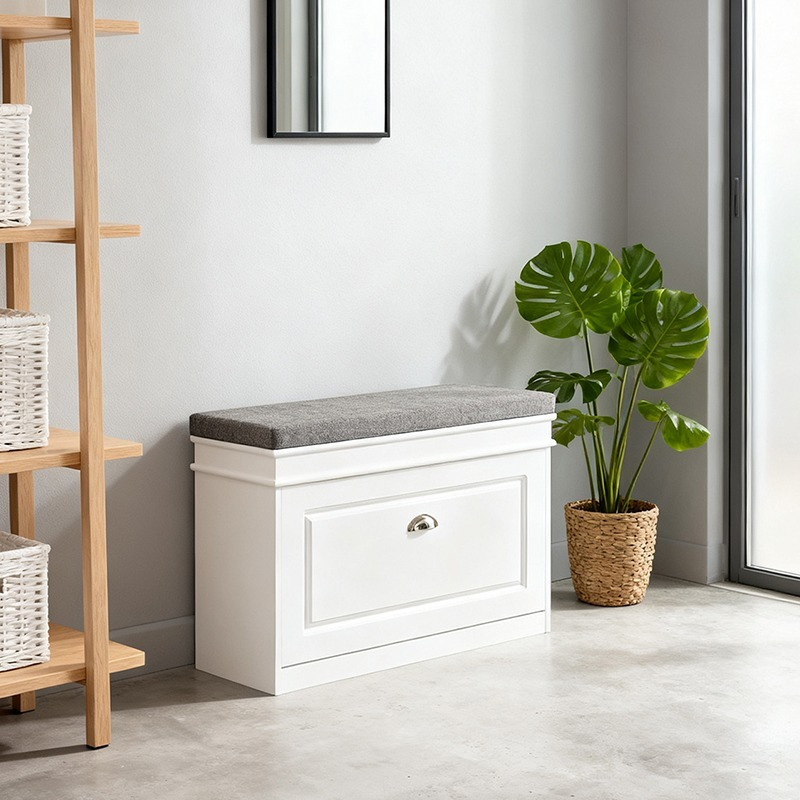 TEMU Zapatero para Entrada con Almacenaje y Asiento Acolchado, con Arcón, Cajón Lateral y Gancho, , 75×24×51 cm, HAOTIAN GTS93-M-TDI