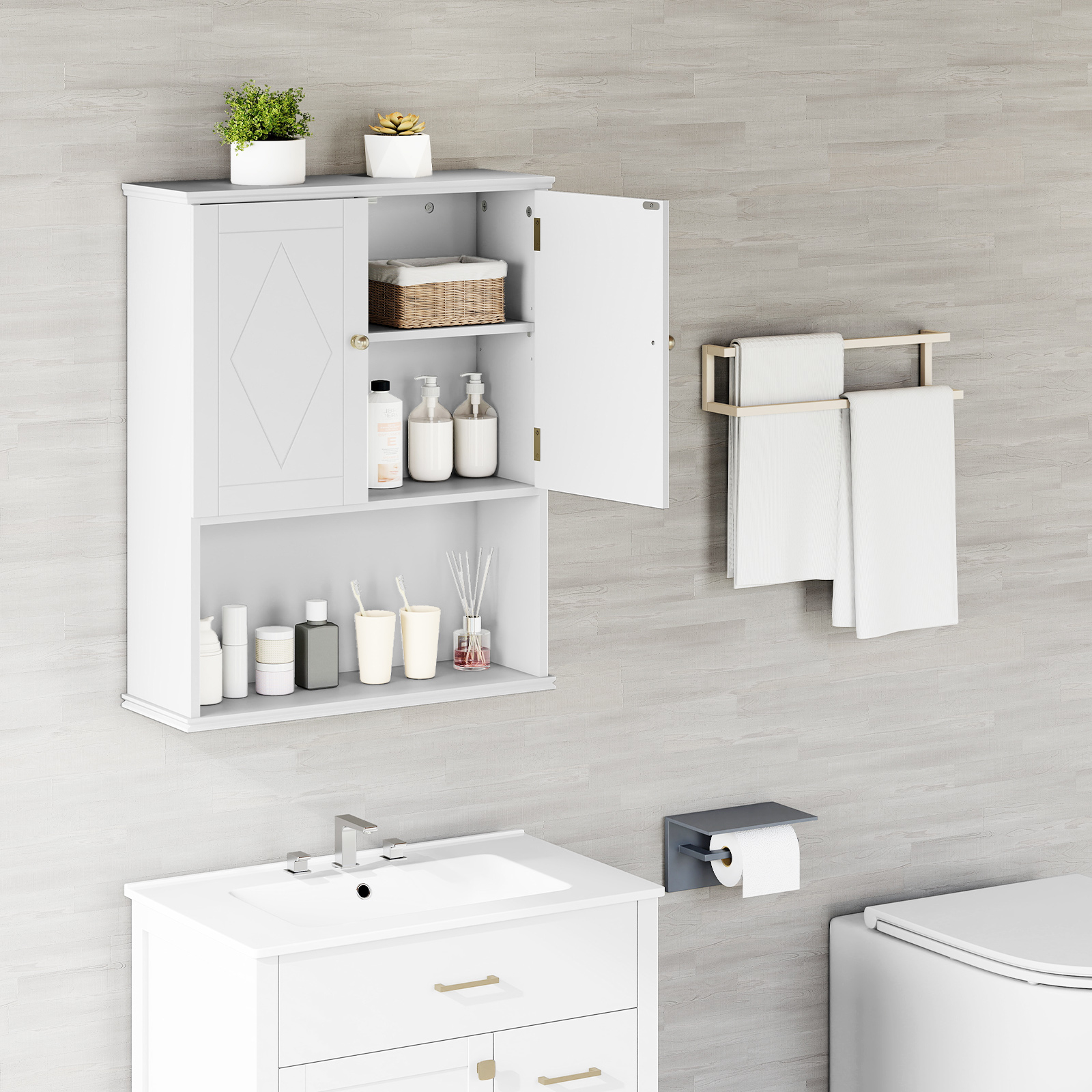 Wall Mounted Bathroom Cabinet, Cabinet With 2 Doors And Adjustable Shelf, Over The Toilet Wall Cabinet Storage Organizer For Kitchen