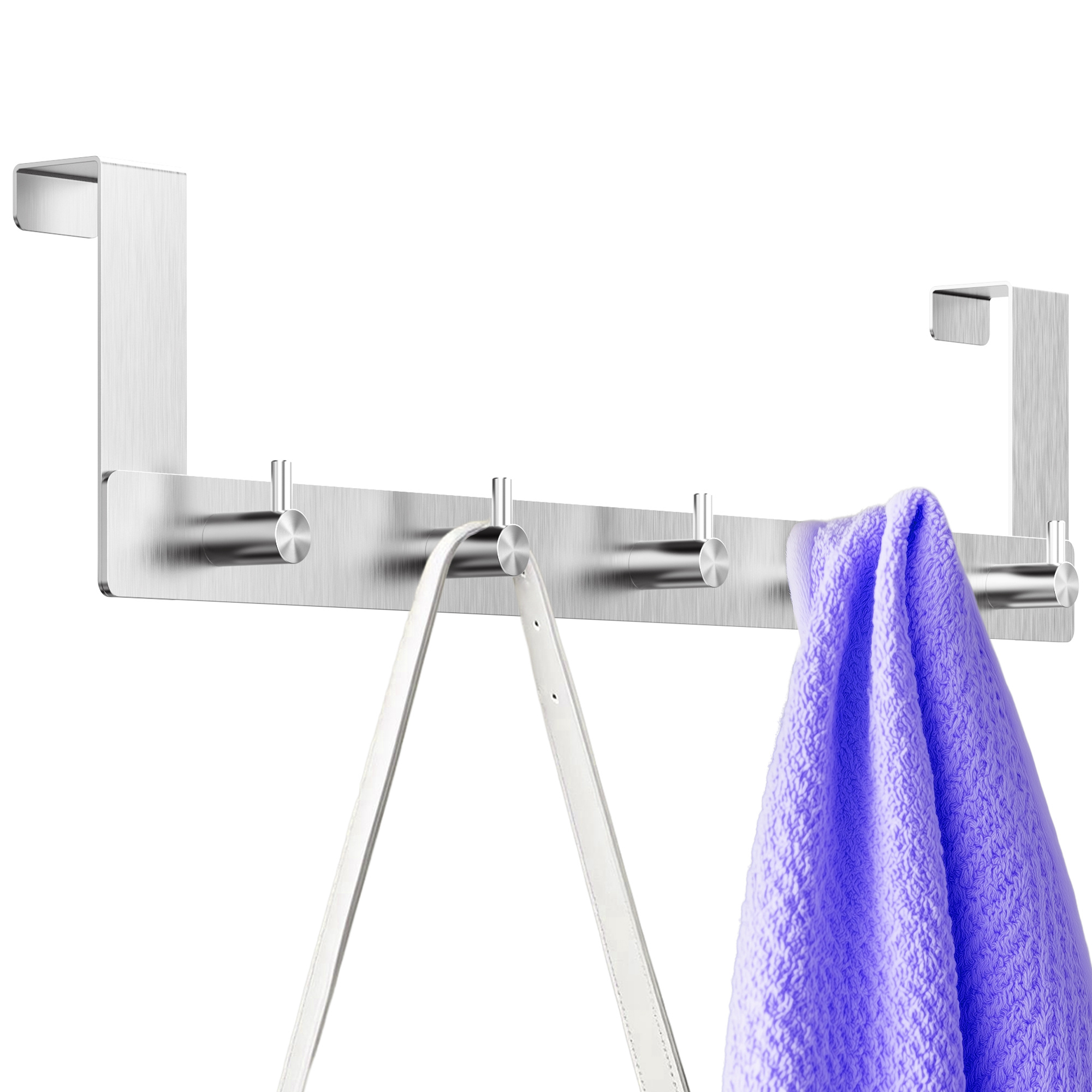 Image of Home Stainless Steel Over-the-door Hanger – Practical For Hanging Without Drilling, Sturdy Coat Hooks For Any Door, , Ideal For Hallway, Bathroom, Bedroom, Kitchen, Non-slip With Felt, Capacity