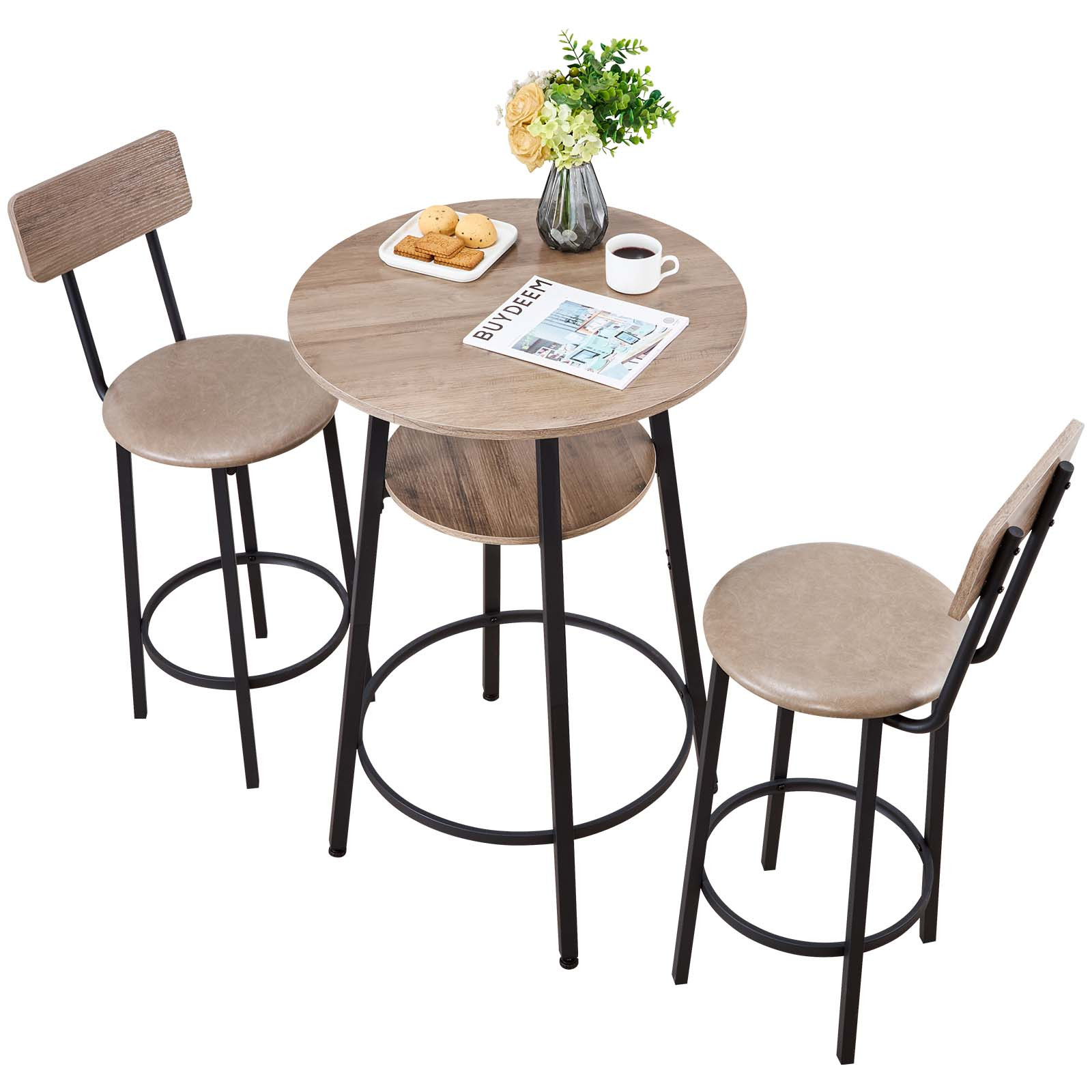 TEMU VEVOR Bar Table, Ensemble de 3 tables de bar de 596,, Ensemble de tables et de chaises de bar avec d'angle arrondi, Table de pub ronde avec