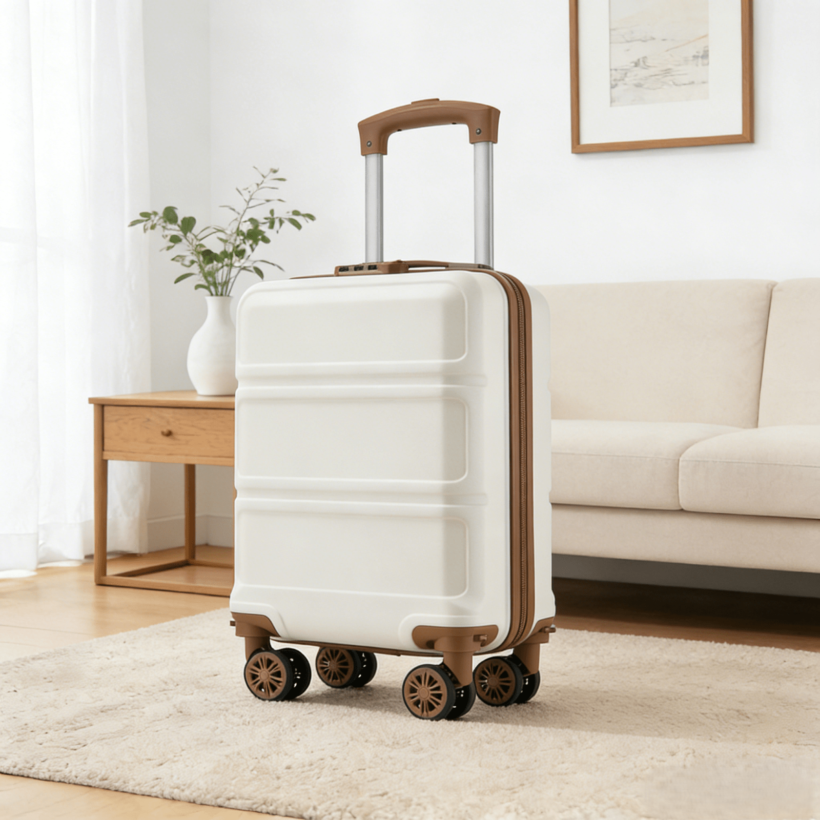TEMU Valise de cabine KONO 15 pouces à coque rigide en ABS+PC avec roulettes spinner amovibles, bagage à main léger