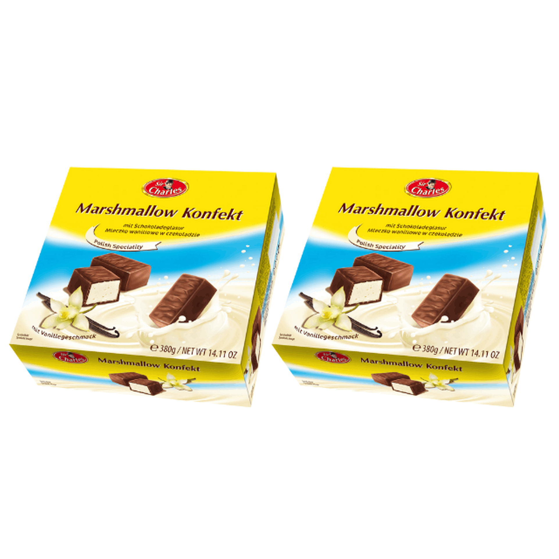Sir Charles Marshmallow Confection With Chocolate Glaze 2 X 380 G - Delicate Vanilla Marshmallow In Fine Chocolate Coating