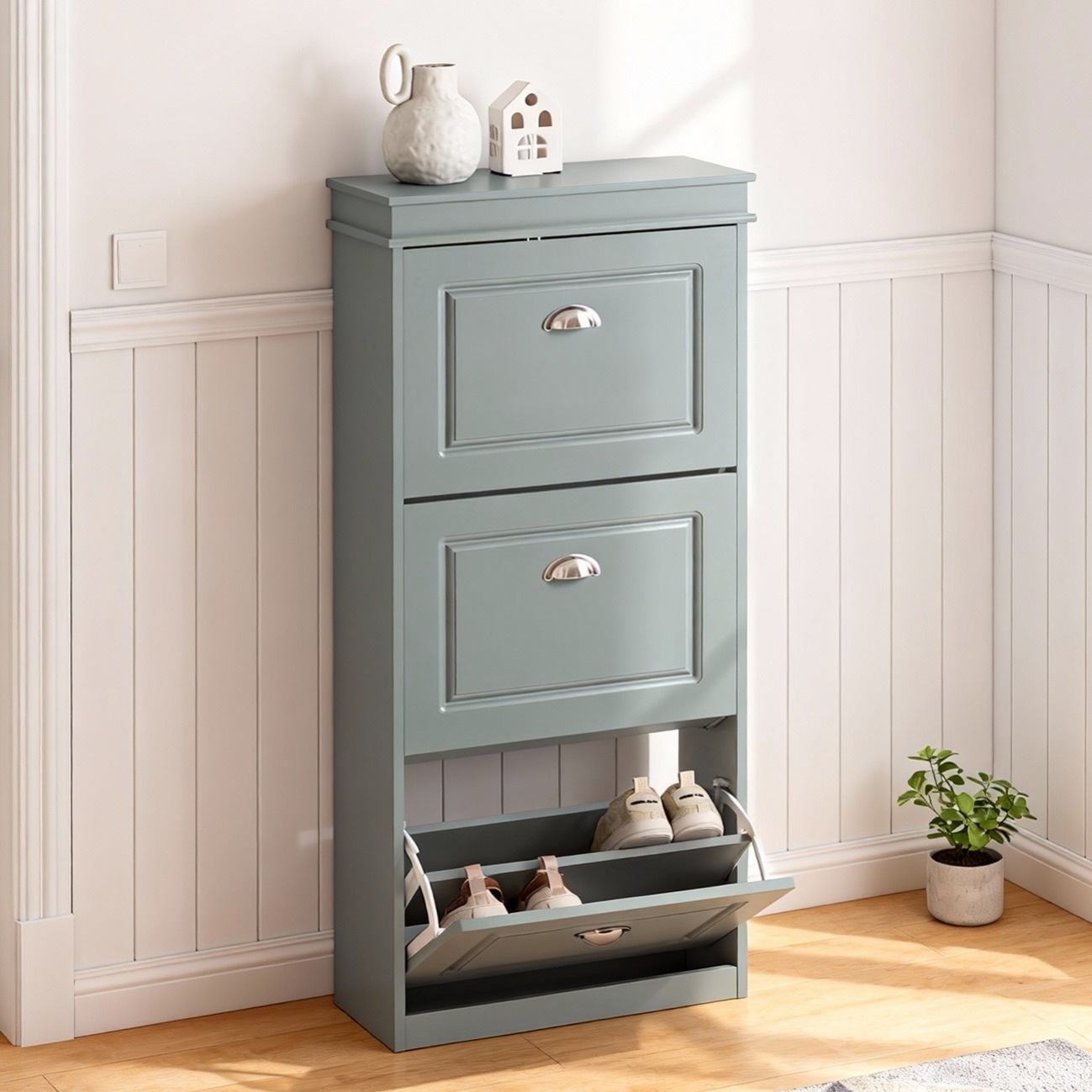 TEMU Mueble Zapatero Abatibles, Zapatero para Entrada y Pasillo, 24 cm, 12 , , 53×24×117 cm, HAOTIAN GTS05-IH