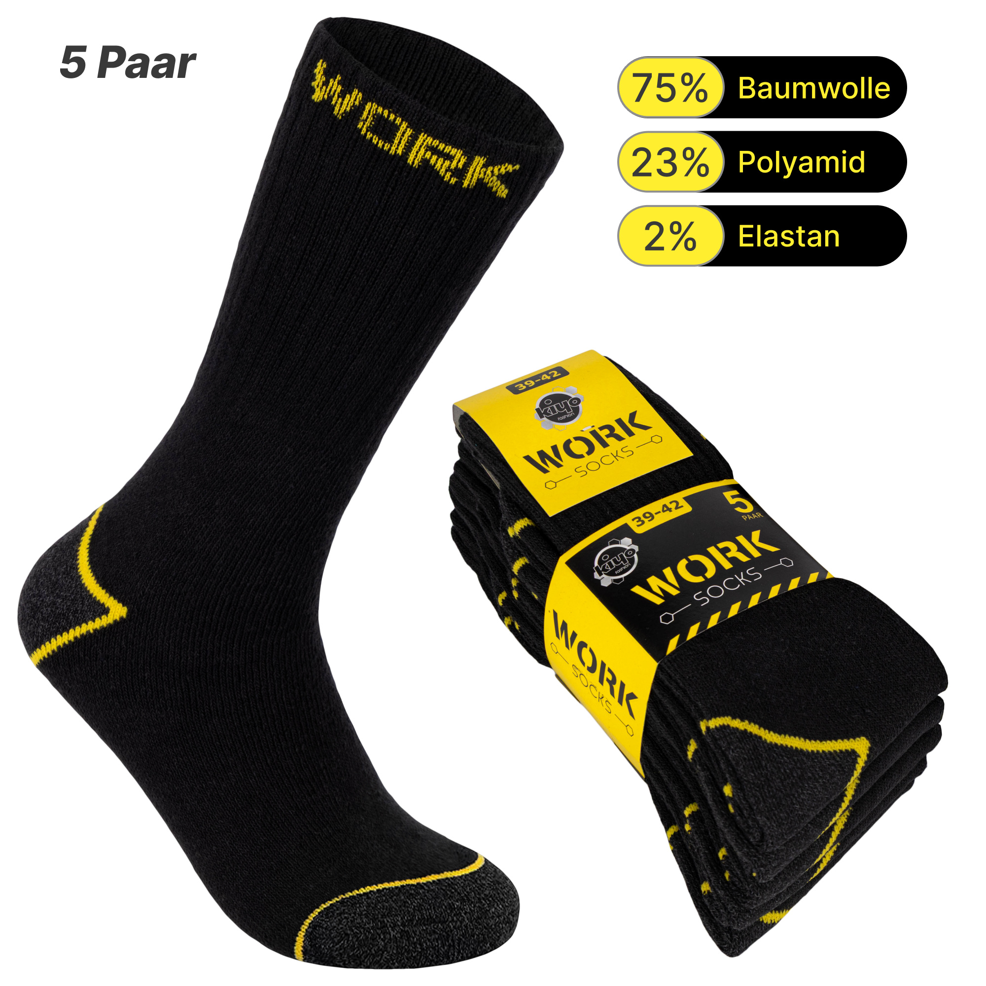 Men's Work Socks 5 Pairs Black Work Sockssizes 39-42, 43-46, 47-50 Versatile For Work, Sports And Leisure With