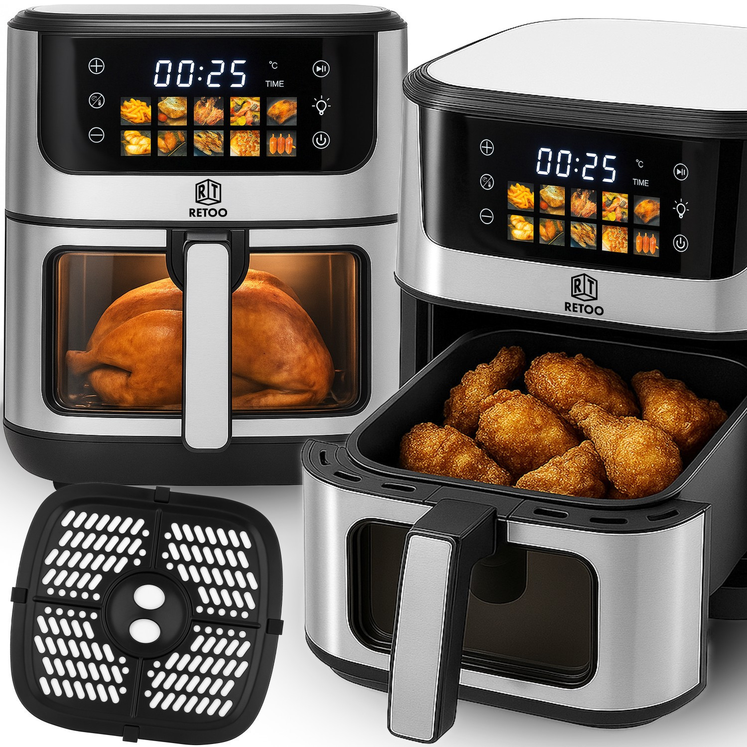 Air Fryer Fat-Free Large RETOO, 6.5L, 1800W, 10 Programs, Temperature Range 80-200°C, Oven for Frying, Touch Display, Viewing Window, Sound Signal, Fat-Free Cooking, Compact, Multi-Functional Fryer for Kitchen, with Large Container, High Quality, Easy Cleaning, Programs for Fries, Cakes, Chicken, Fish, Baking, Cold, Modern Fat-Free Fryer, Advanced Kitchen Device, Practical Oven. Air Fryer Fat-Free Large RETOO, 6.5L, 1800W, 10 Programs, Temperature Range 80-200°C, Oven for Frying, Touch Display, Viewing Window, Sound Signal, Fat-Free Cooking, Compact, Multi-Functional Fryer for Kitchen, with Large Container, High Quality, Easy Cleaning, Programs for Fries, Cakes, Chicken, Fish, Baking, Cold, Modern Fat-Free Fryer, Advanced Kitchen Device, Practical Oven.