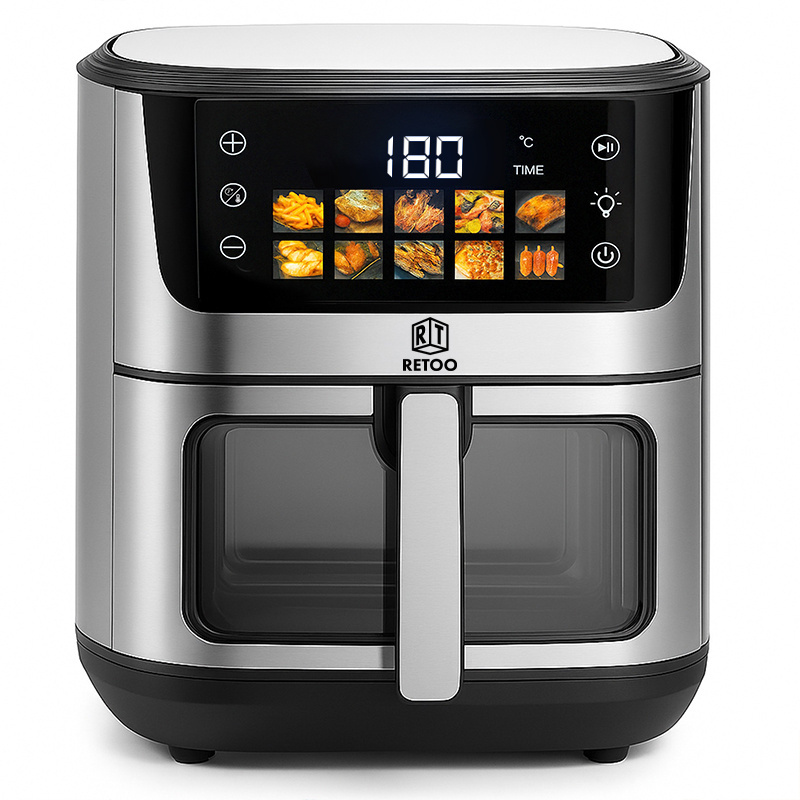 Air Fryer Fat-Free Large RETOO, 6.5L, 1800W, 10 Programs, Temperature Range 80-200°C, Oven for Frying, Touch Display, Viewing Window, Sound Signal, Fat-Free Cooking, Compact, Multi-Functional Fryer for Kitchen, with Large Container, High Quality, Easy Cleaning, Programs for Fries, Cakes, Chicken, Fish, Baking, Cold, Modern Fat-Free Fryer, Advanced Kitchen Device, Practical Oven. Air Fryer Fat-Free Large RETOO, 6.5L, 1800W, 10 Programs, Temperature Range 80-200°C, Oven for Frying, Touch Display, Viewing Window, Sound Signal, Fat-Free Cooking, Compact, Multi-Functional Fryer for Kitchen, with Large Container, High Quality, Easy Cleaning, Programs for Fries, Cakes, Chicken, Fish, Baking, Cold, Modern Fat-Free Fryer, Advanced Kitchen Device, Practical Oven.