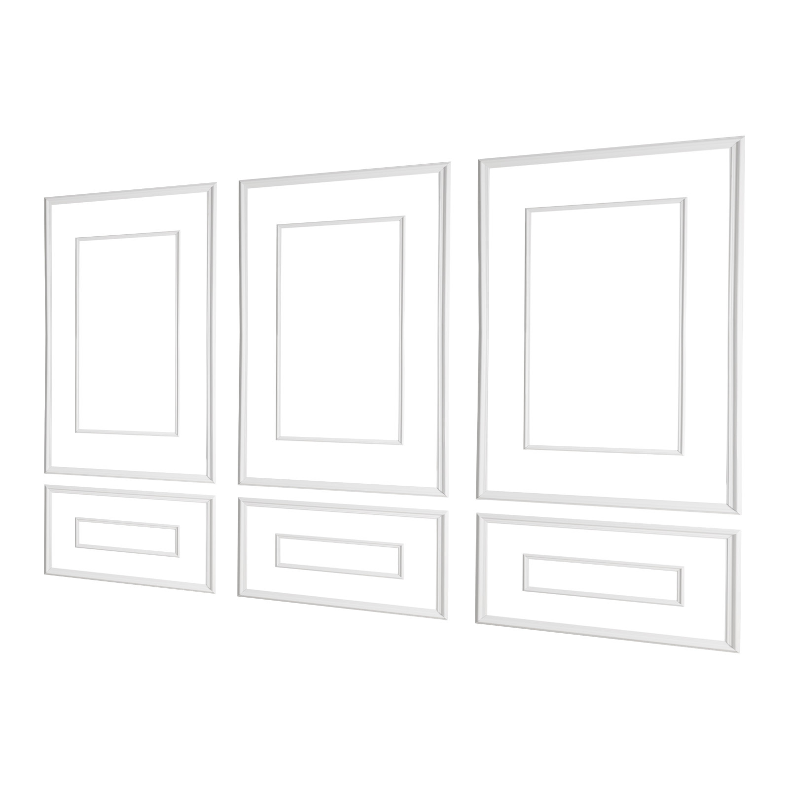 Image of Vevor Wall Molding 3 Pack, Wainscoting Panels Kit With Dual-line Wide & Narrow Profile, Lightweight Paintable Polystyrene, Accent Wall Trim For Interior Living Room, Bedroom, White