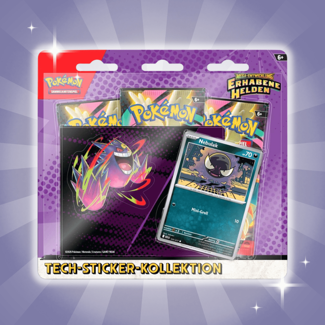 Image of Pokémon Me02.5 – Exalted Tech Sticker Collection (lilac) | 3 Booster Packs | German | Mega Evolution