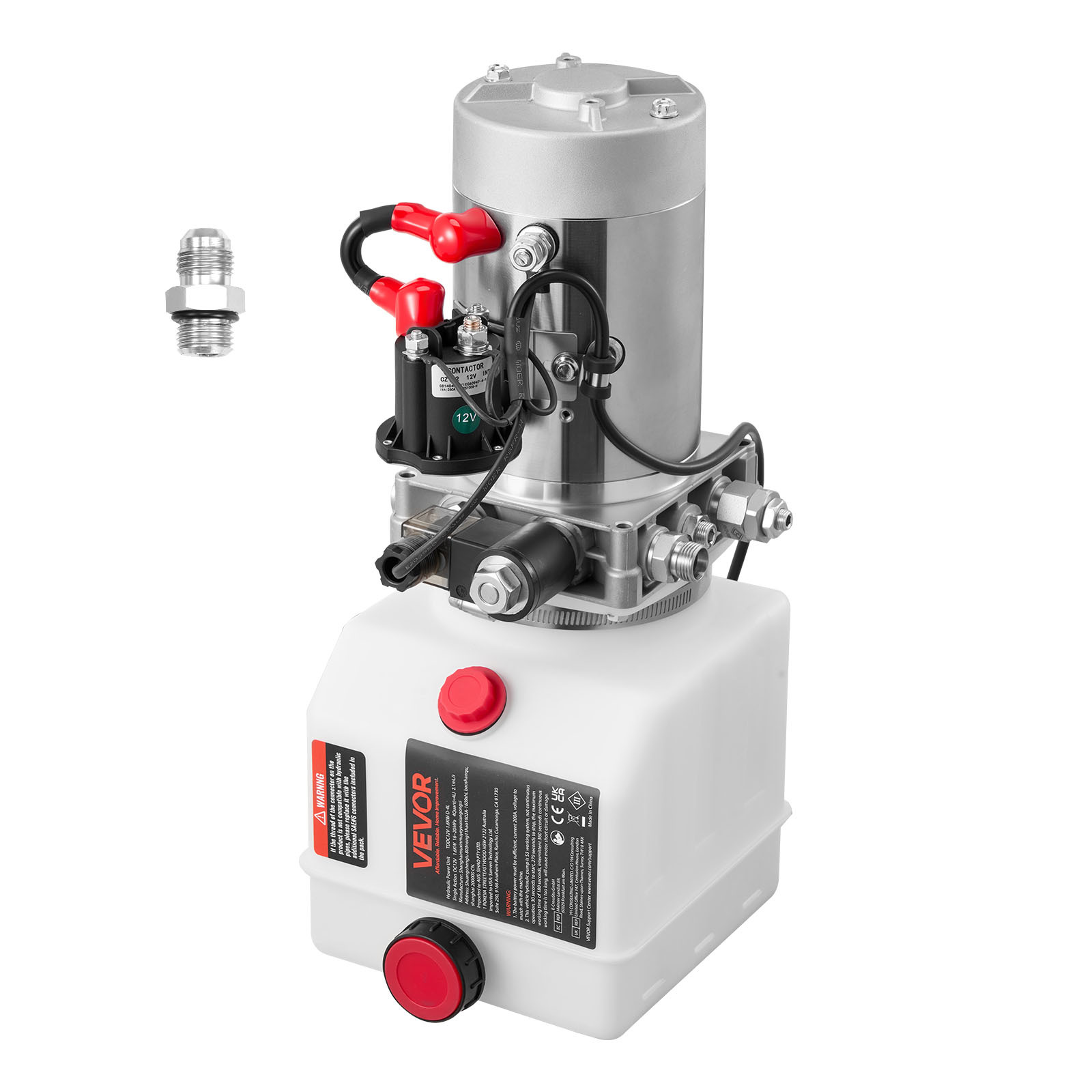Image of Vevor 4 L Unit, Single Acting Dump Trailer Pump, 22 Mpa Max Relief Pressure & 3.4 L/ Rate, 12v Hydraulic Pump With Metal Reservoir For Dump Trailer Car Lifting