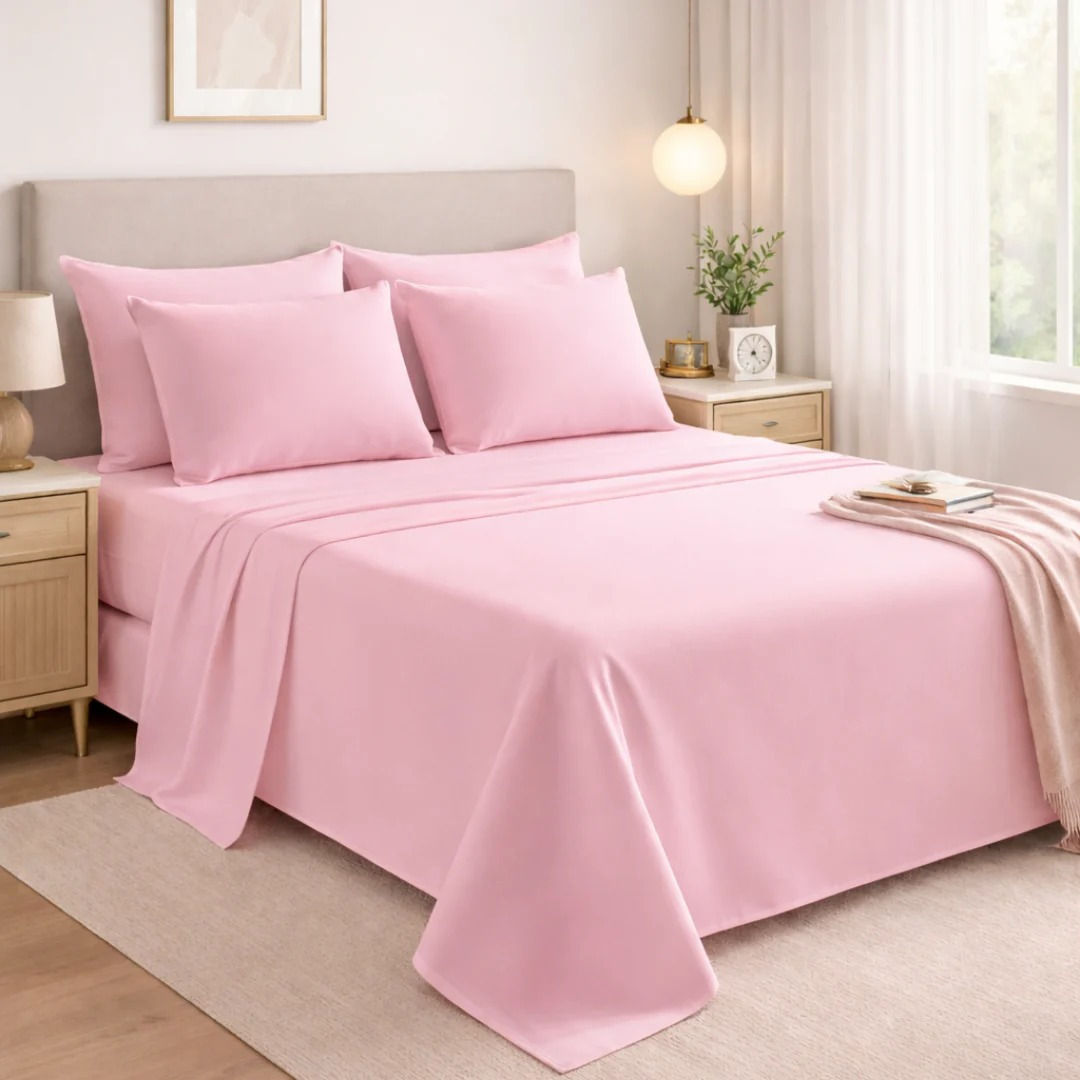 TEMU 4b Luxury Percale Flat Sheet For Single Double King Super King Beds, Plain Bed Sheet Or Matching Pillowcases For Home Use