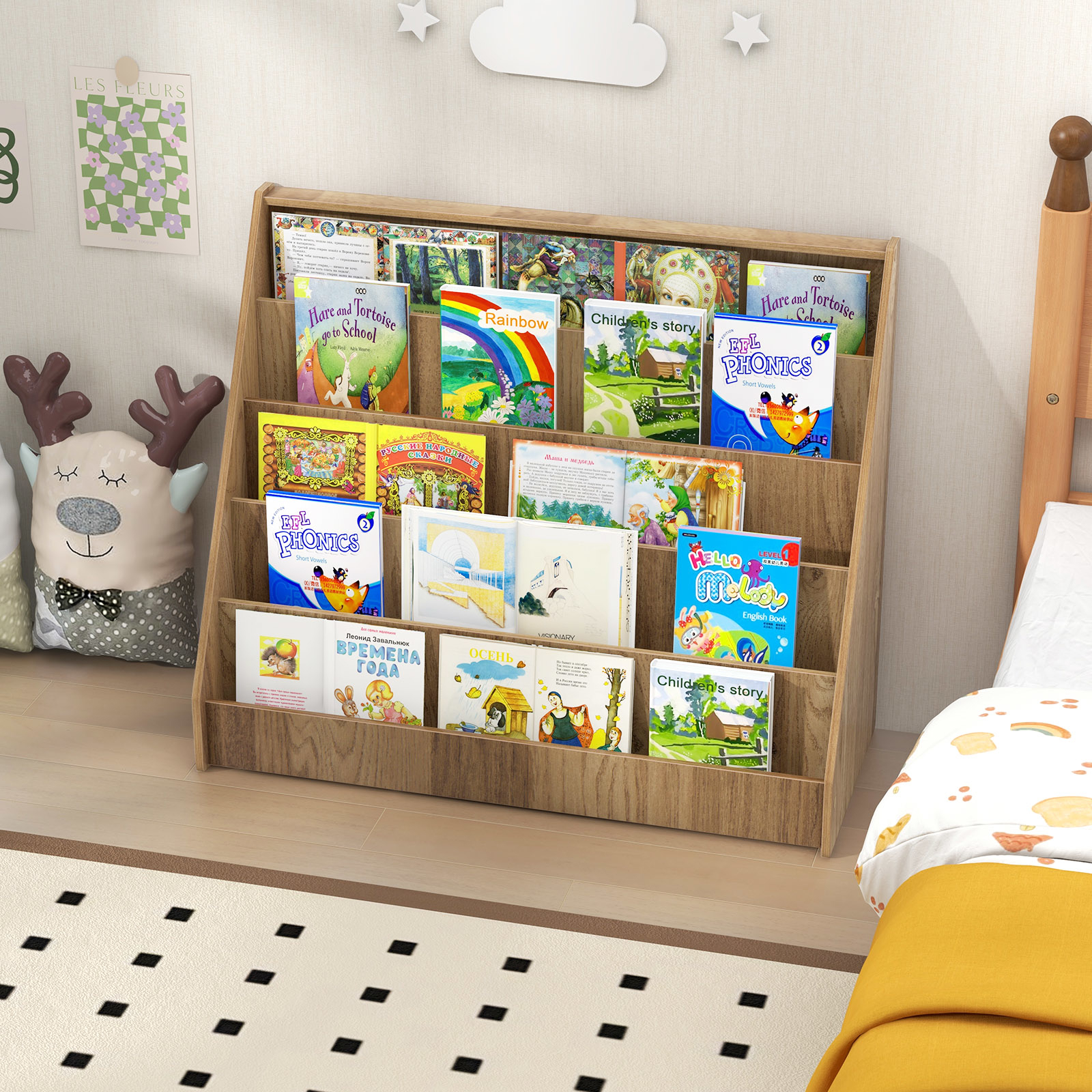 Kids Bookshelf, 5-tier Toddler Book Shelf Stand With Deep Compartments, Stable Baby Book Case, Magazine Storage &…: retailer-supplied image