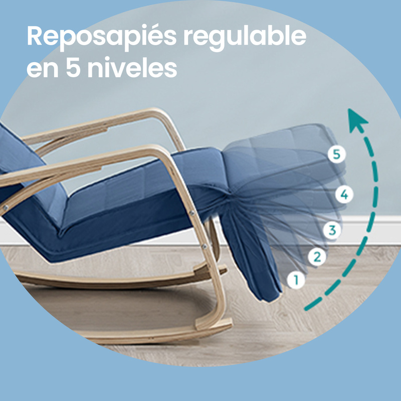 TEMU Silla Mecedora, con Apoyabrazos de Madera de , Reposapiés Ajustable en 5 Posiciones, Dormitorio, Salón