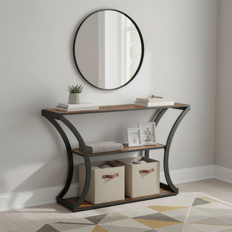 TEMU Mesa de Consola con Patas Curvas, Superficie Extendida, para , Pasillo, Dormitorio, Marrón
