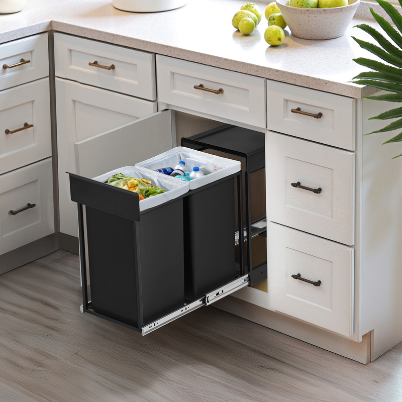 TEMU Papelera de Cocina, Papelera de Armario, 2 x 15 L, Compartimento, extraíble, Estructura de Acero, de ABS, Negro