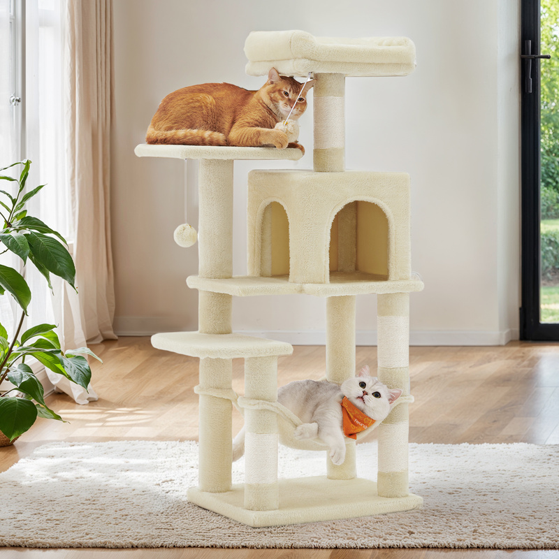 TEMU Árbol para Gatos de 112 cm, 4 Postes Rascadores, 2 , 1 Hamaca, 2 Plataformas, 1 Cueva