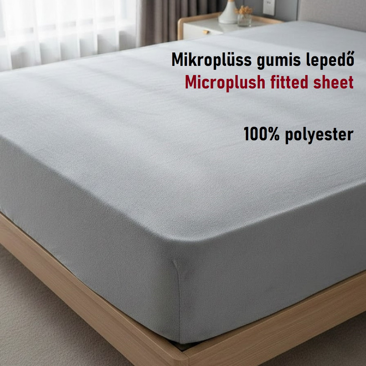 Light Gray Microplush Elastic Fitted Sheet 160 X 200 X 25 Cm, 100% Polyester