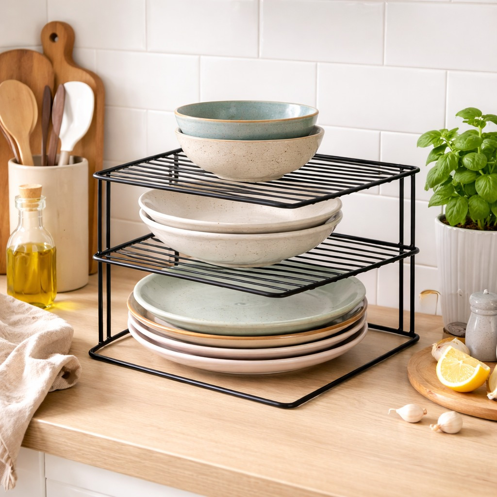TEMU 3-tier Corner Dish Rack – Space-saving Plate & Bowl Organizer With Plastic Coating – Compact Size (25.5x25.5x19cm)
