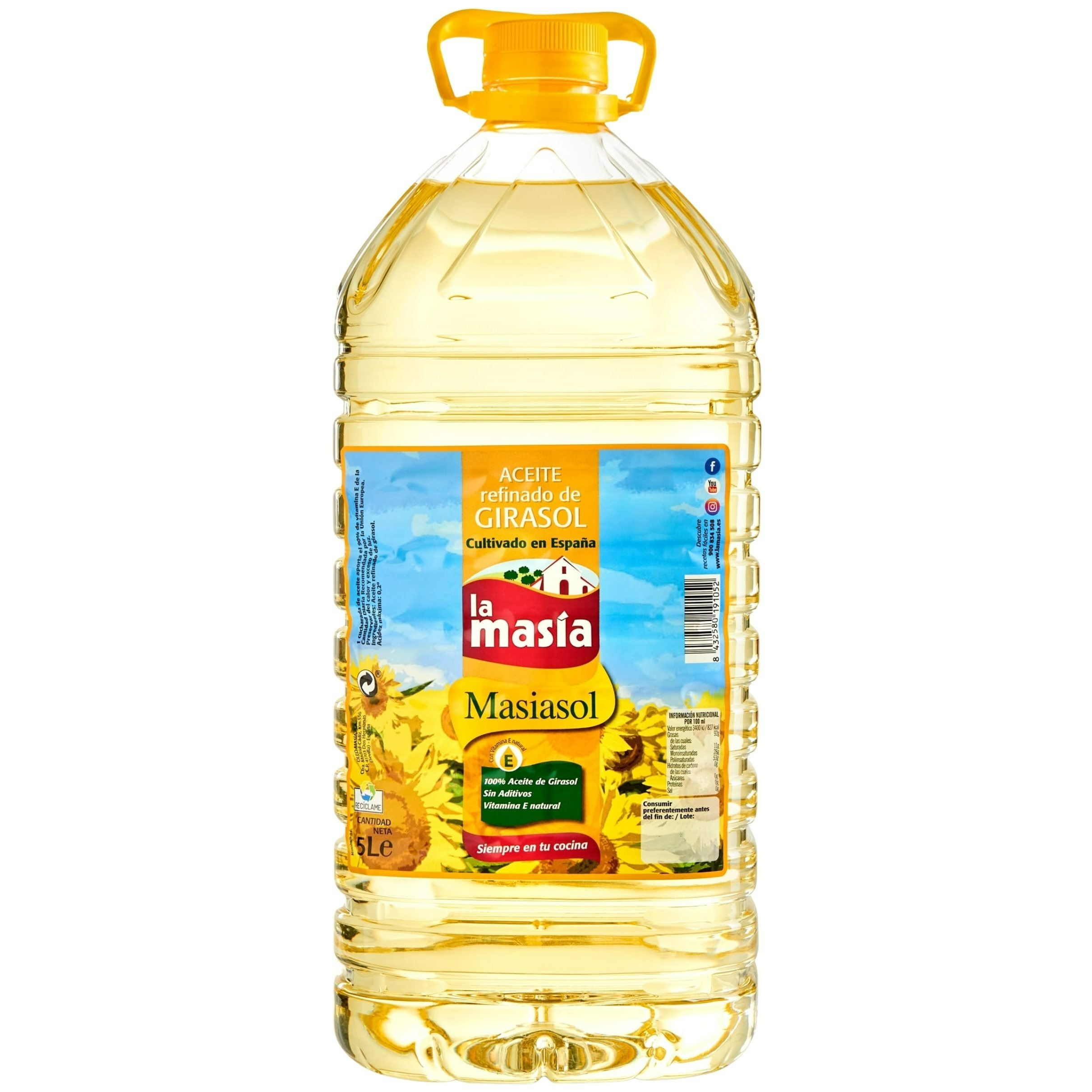 Image of Sunflower Oil La Masía 5 L With Natural Vitamin E - Ideal For Frying And Daily Cooking - La Masia
