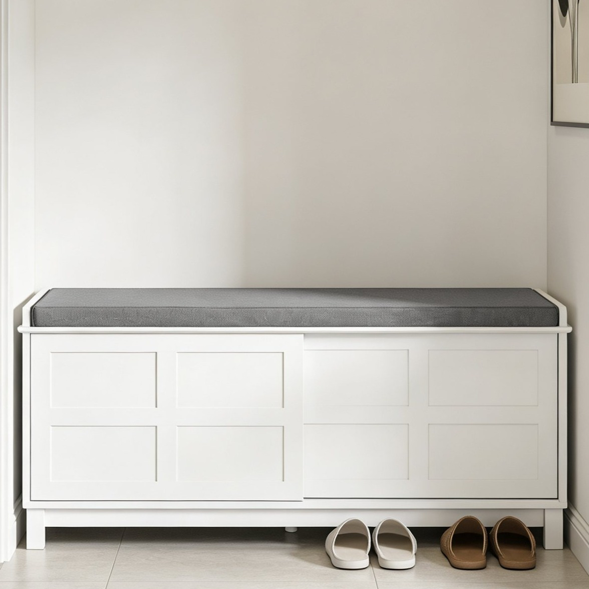 TEMU Zapatero con Asiento Acolchado y Puertas Correderas, Mueble Zapatero para Entrada y Dormitorio, Ahorra , , 114×40×53 cm, HAOTIAN GTS97-X