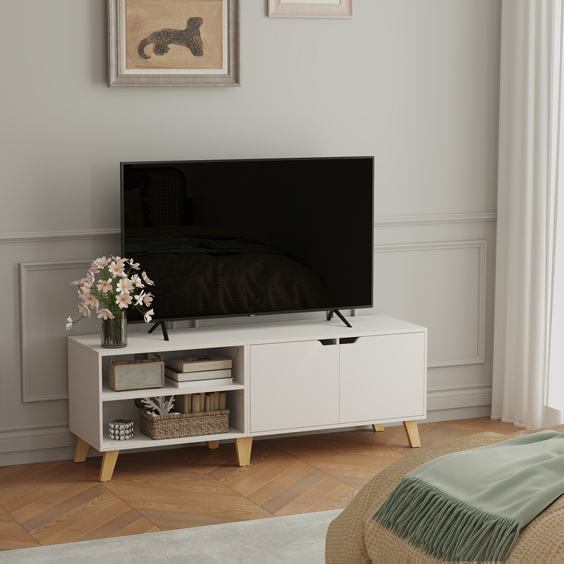 TEMU Mueble para TV con estantes regulables, 140 cm, para TV de 60", para salón o dormitorio