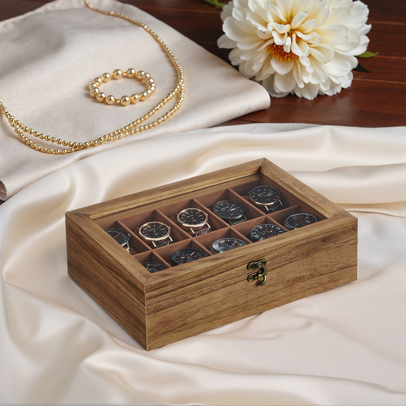 TEMU de Relojes con 10 Compartimentos, Estuche de Madera, con de Vidrio, Cojines
