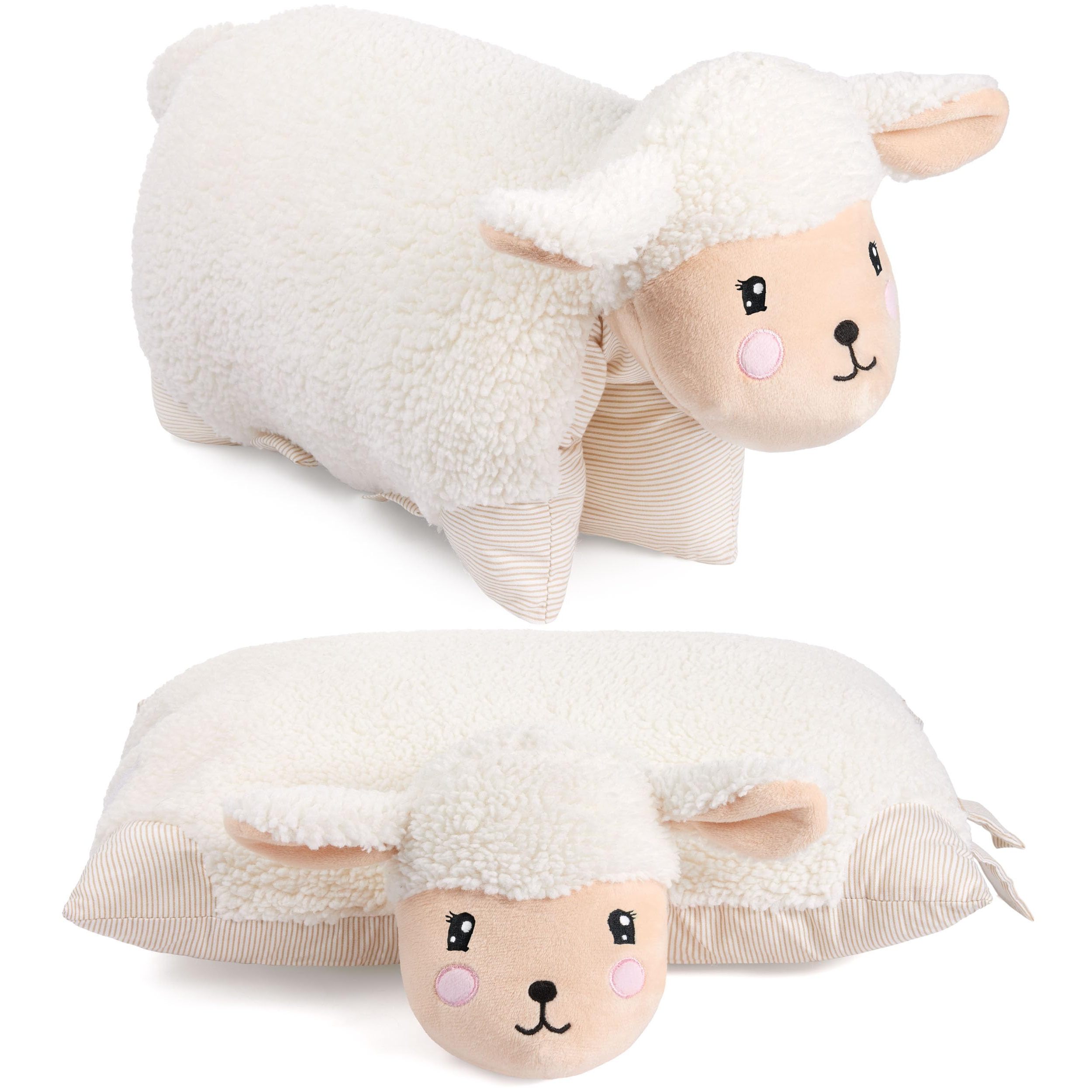 Image of Brubaker Pillow Sheep - 2 In 1 Plush Toy And Cuddle Pillow - 40 X 30 Cm Decorative Pillow - Foldable Children's Plush Pillow With Closure - Stuffed Animal Sheep Pillow - Beige