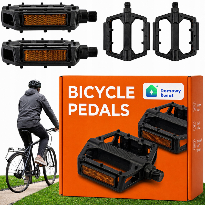Black Bmx Platform Bike Pedals With Reflectors, 1 Pair, 96x92mm