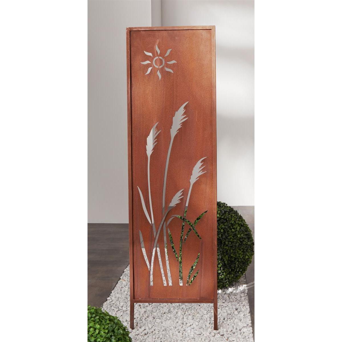 E-shop Dekoschild mit "Schilf"-Ausstanzungen, 117 cm hoch aus Metall in Rostoptik, Gartenpaneel, Gartenstecker, Gartendeko für Draußen