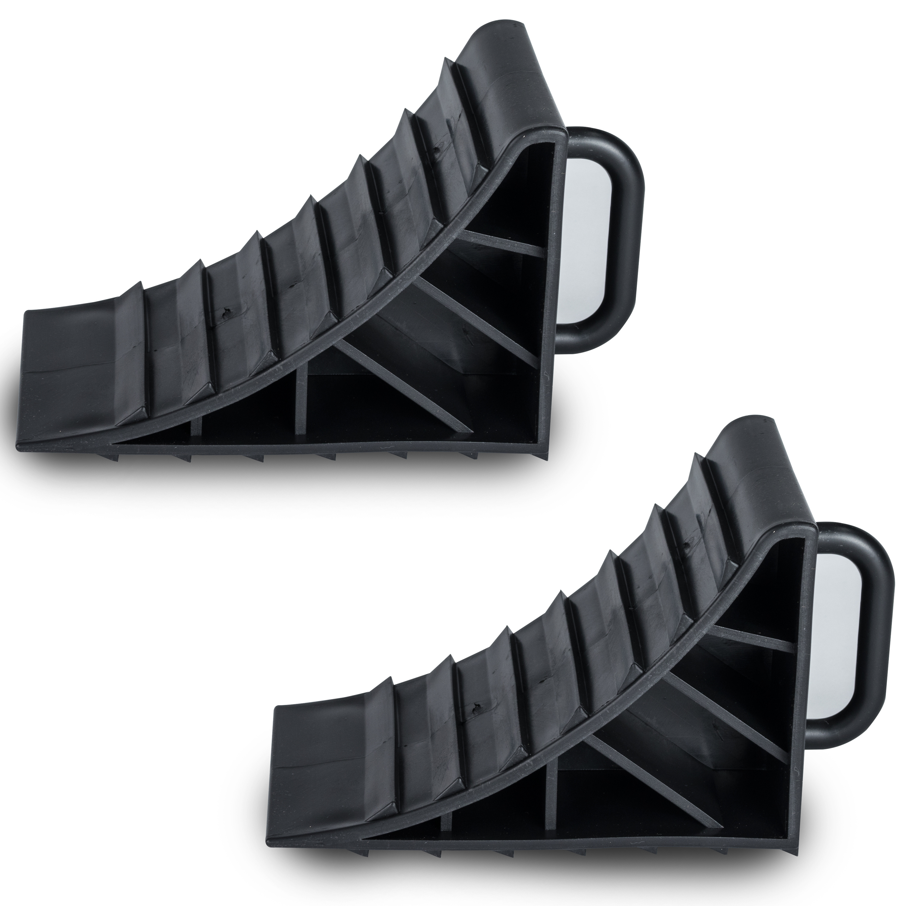 E-shop 2x Unterlegkeile 15x10x9 cm für PKW Wohnmobil Wohnwagen aus Kunststoff mit Griff Bremskeil Keil Camping Zubehör Schwarz Parkhilfe Einparkhilfe