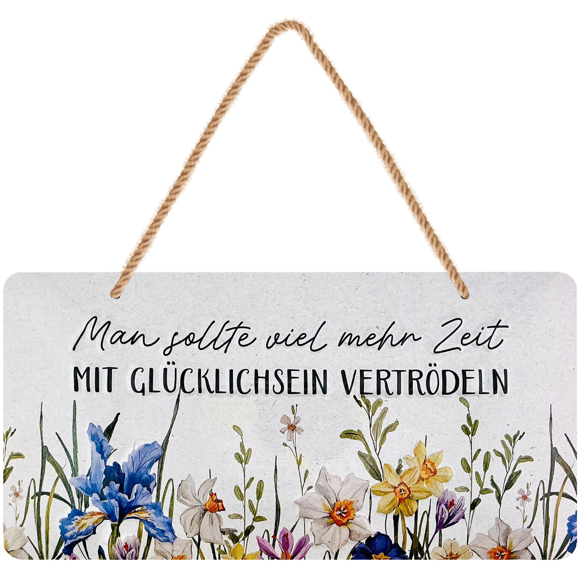 E-shop Retro Blechschilder ZEIT MIT GLÜCKLICHSEIN- vintage Metallschilder mit Sprüchen als Wanddeko für Küche und Garten - Shabby Chic Deko inkl.