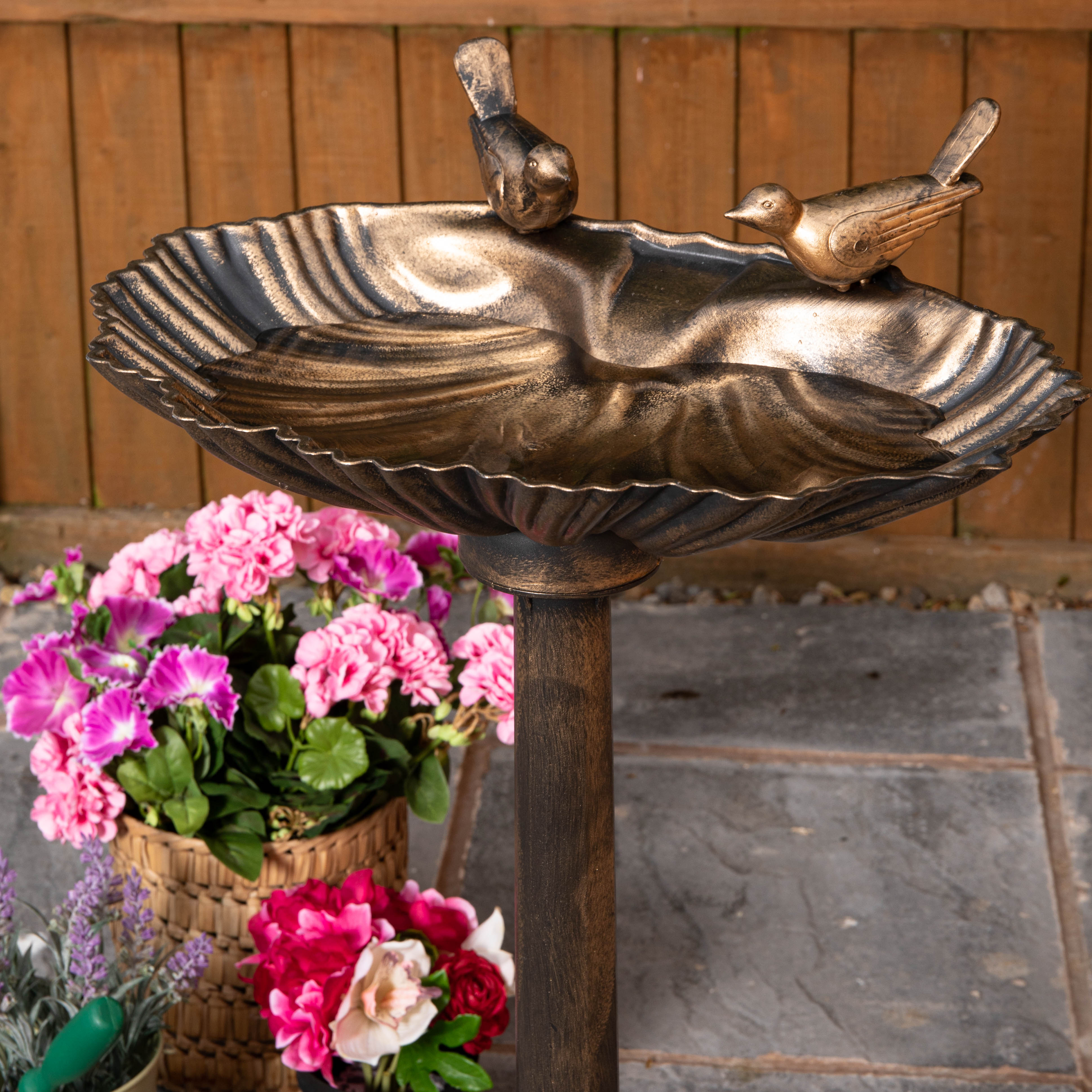 TEMU 81cm Bronze Effect Garden Patio Bird Bath With Bird Sculptures
