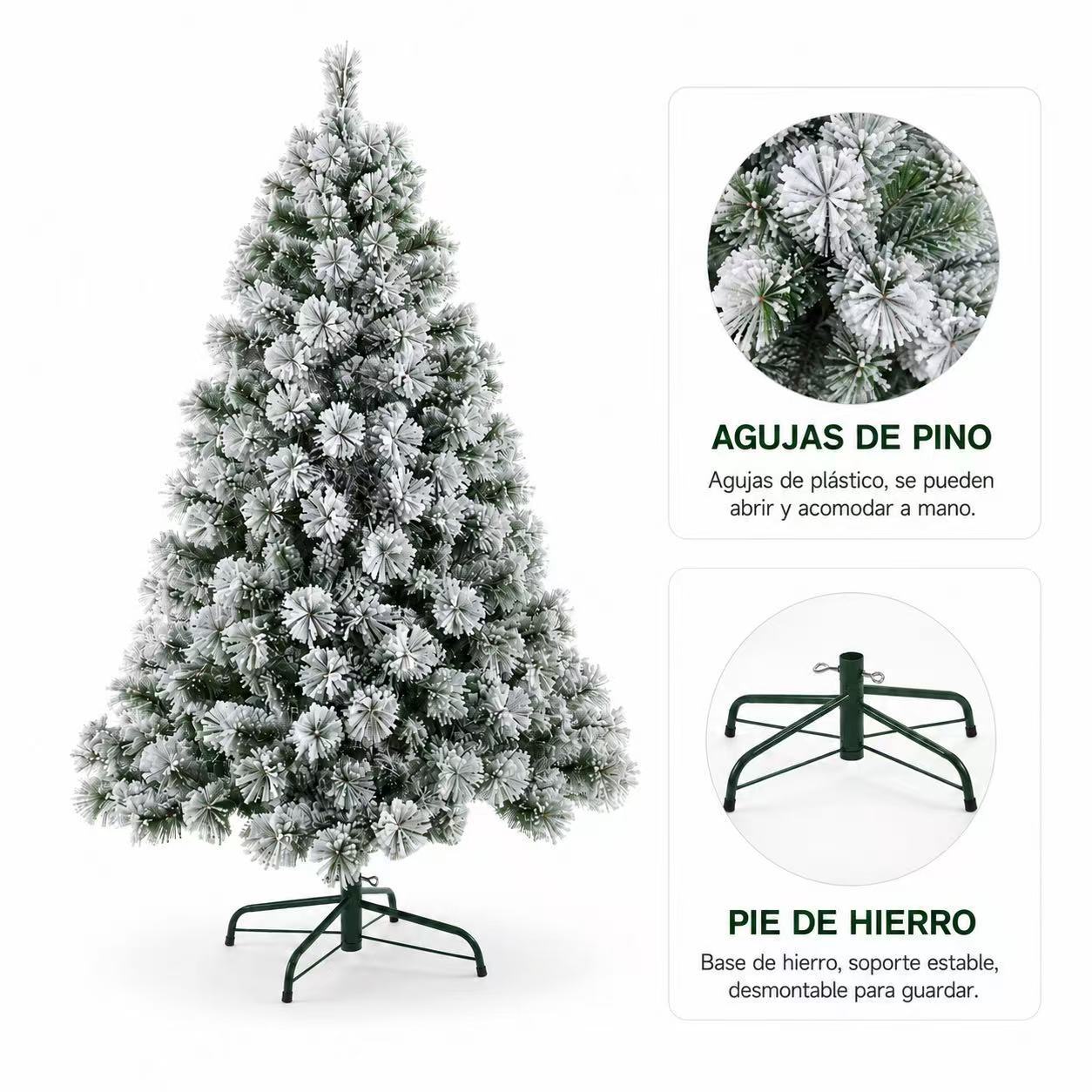 TEMU Árbol de Navidad artificial con agujas de plástico pino y base de hierro. Tiene un diseño sencillo para decorar el hogar, oficina o tienda en