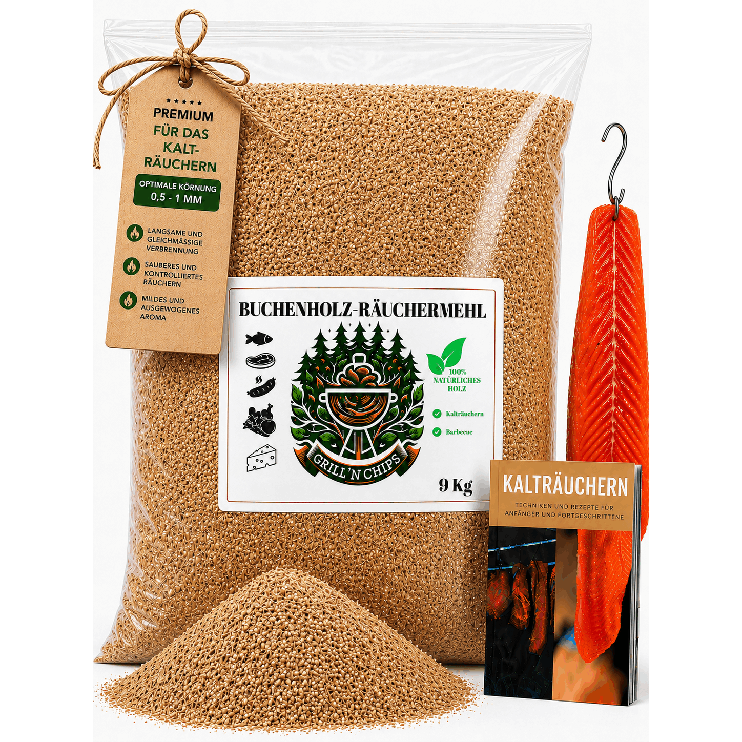 Image of Grill'n Chips Smoking Flour 9 Kg For Cold Smoking – For Fuel Savings And Smoke Oven – Grain Size 0.5 To 1 Mm, – Printed Instructions Without Extra Charge